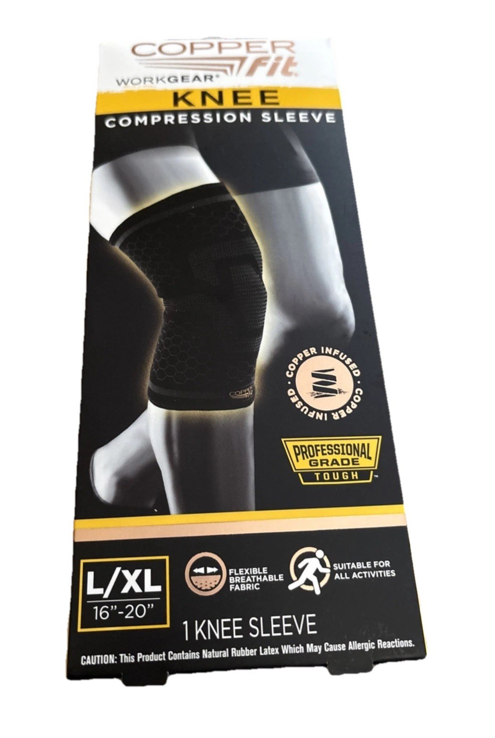 Copper Fit Workgear knee compression sleeve (L/XL 16″-20″) Professional Grade