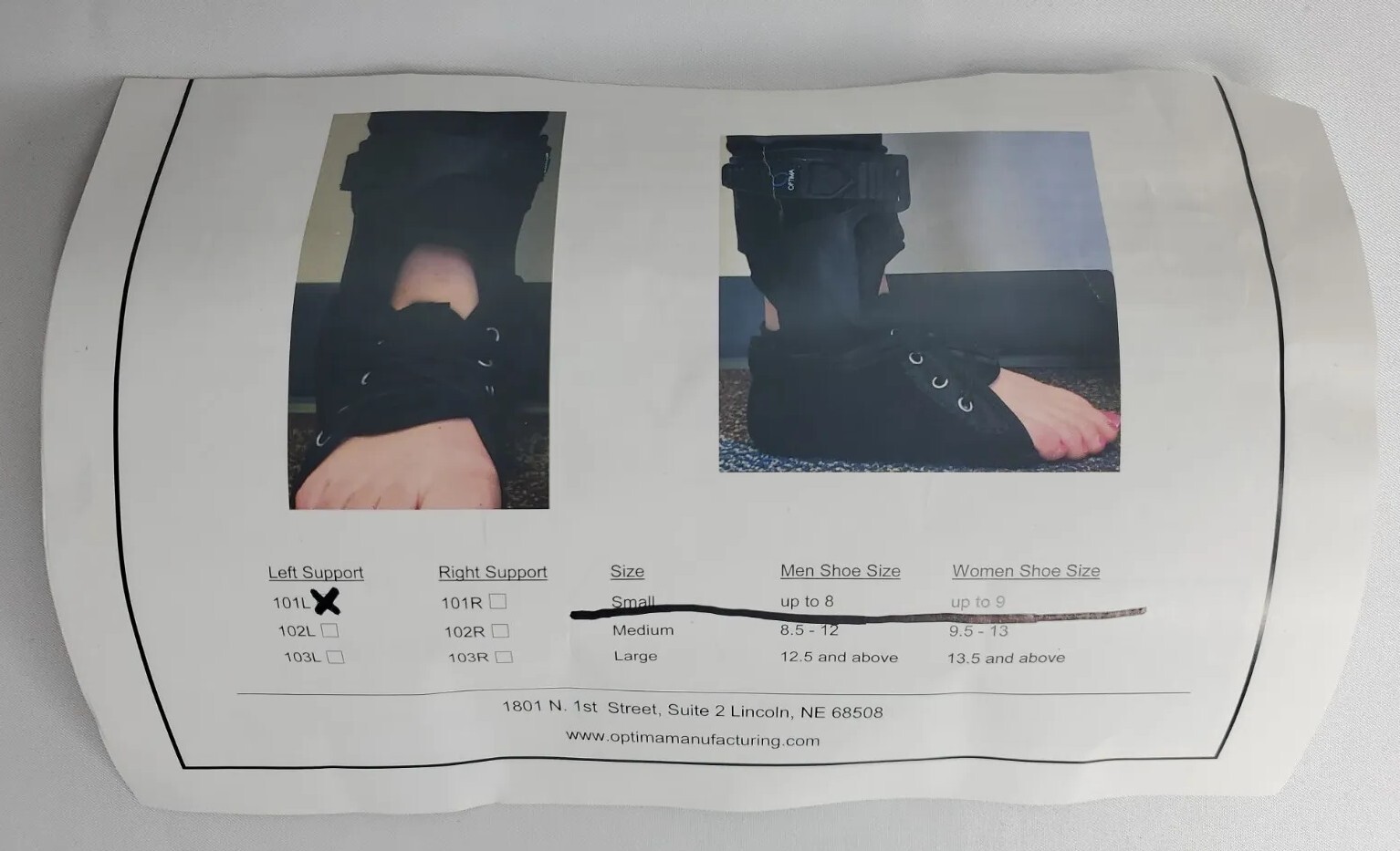 Optima Walking Boot Orthopedic Ankle Support Relief Brace Small LEFT FOOT 101L