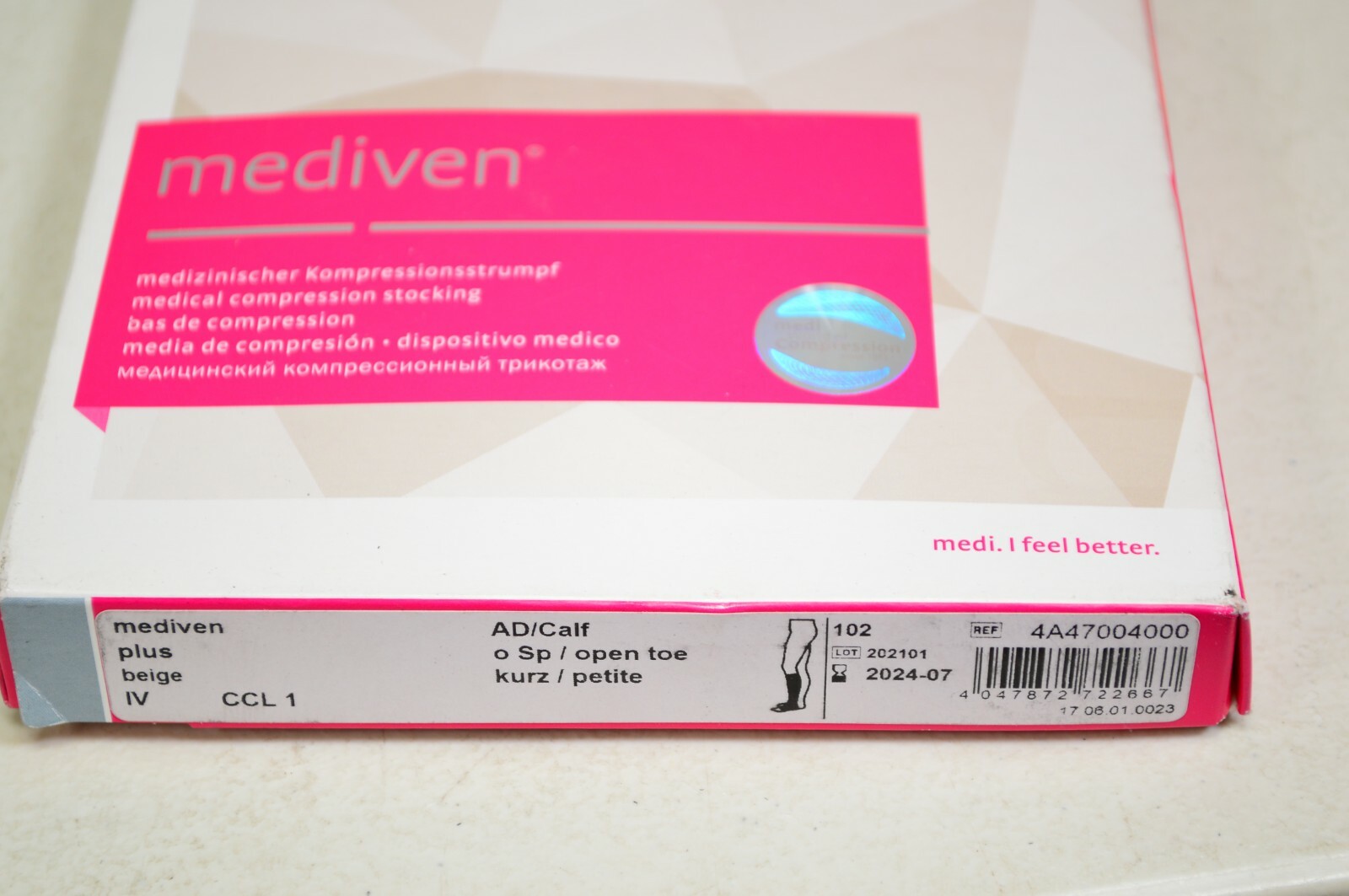 Mediven Plus Compression Stocking Beige CCL1 IV Calf Open Toe Petite 4A47004000