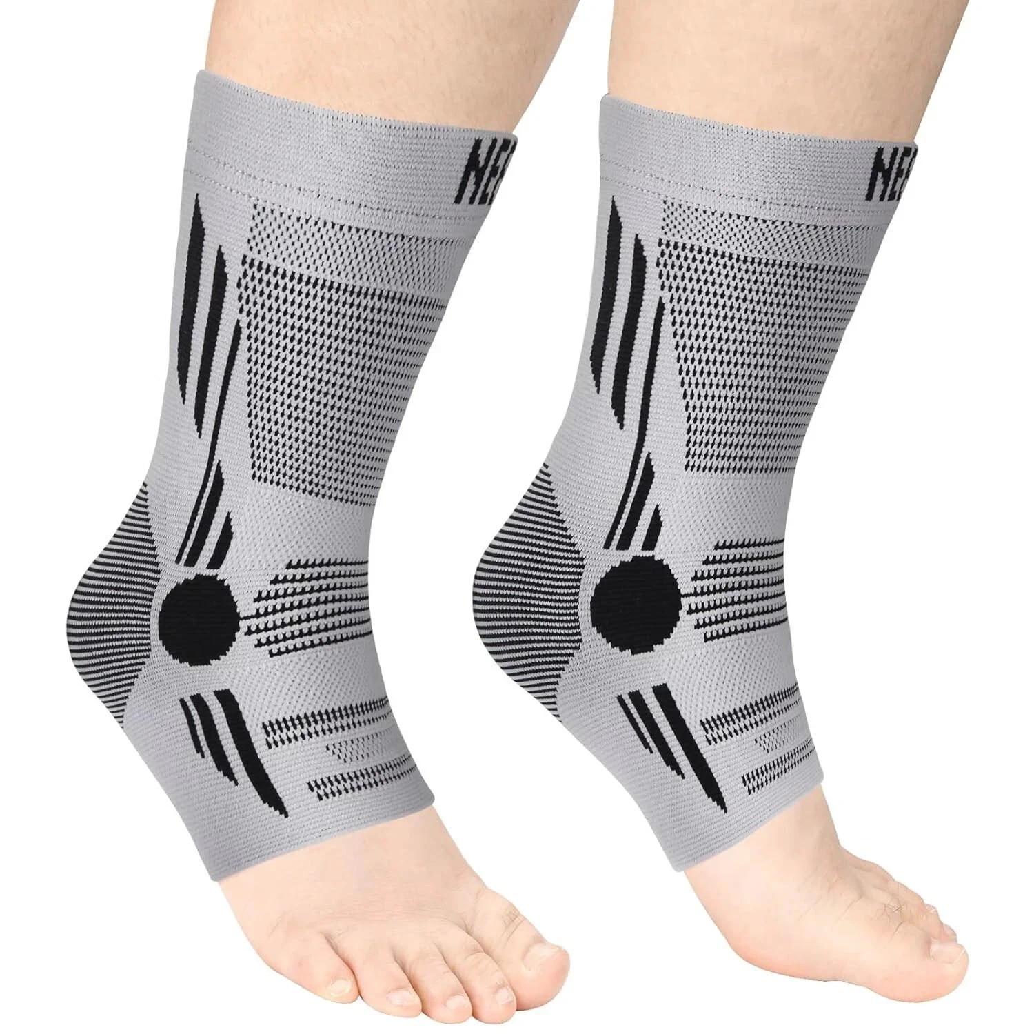 2 PACK – NEENCA Ankle Brace Compression Sleeves – Grey/Black – Small