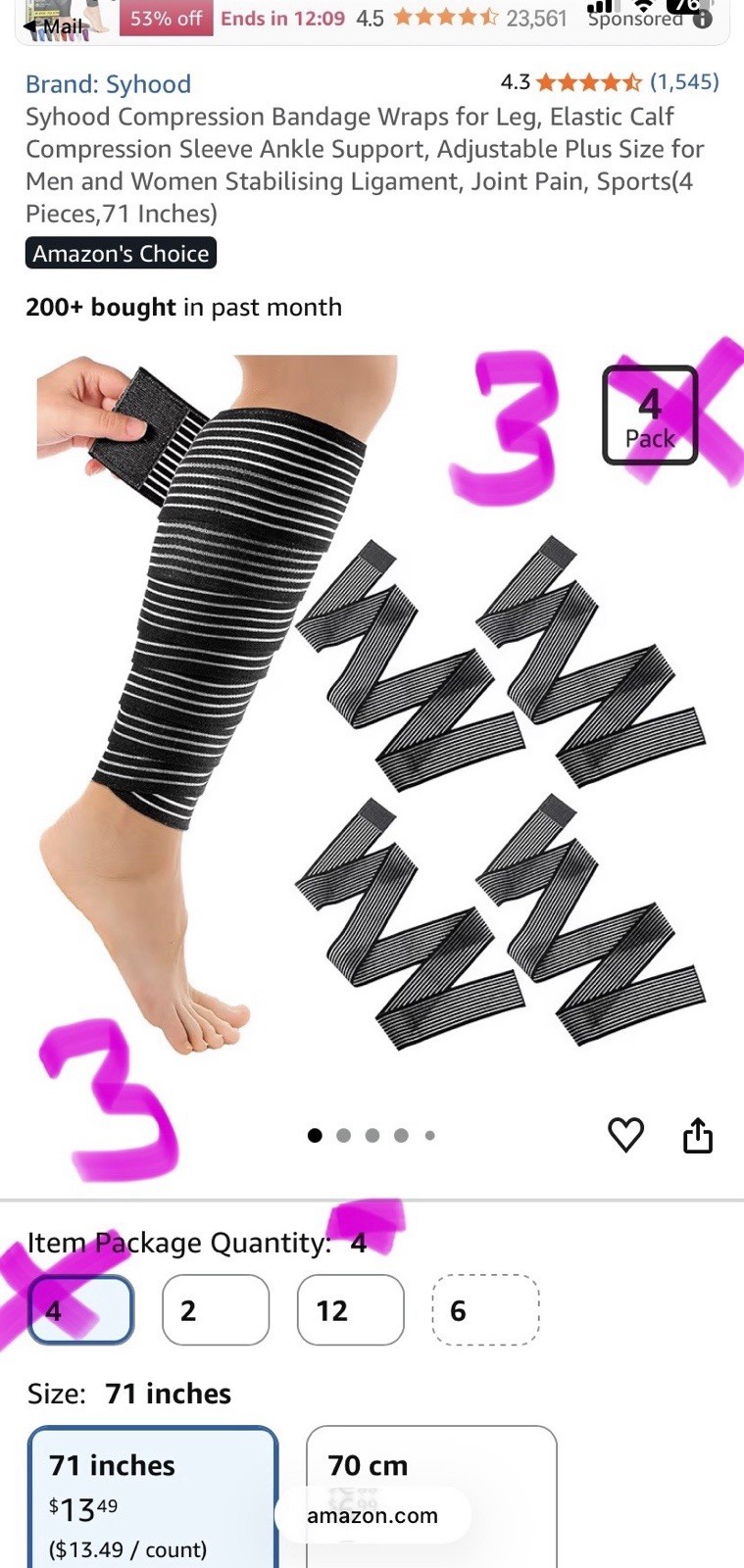 Compression Bandage Wraps for Leg, Elastic Calf Sleeve Ankle Support (2 Pieces,