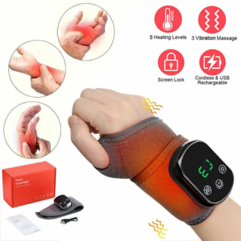 Electric Vibration Heating Wrist Massage Hand Brace Support Pain Relief Therapy