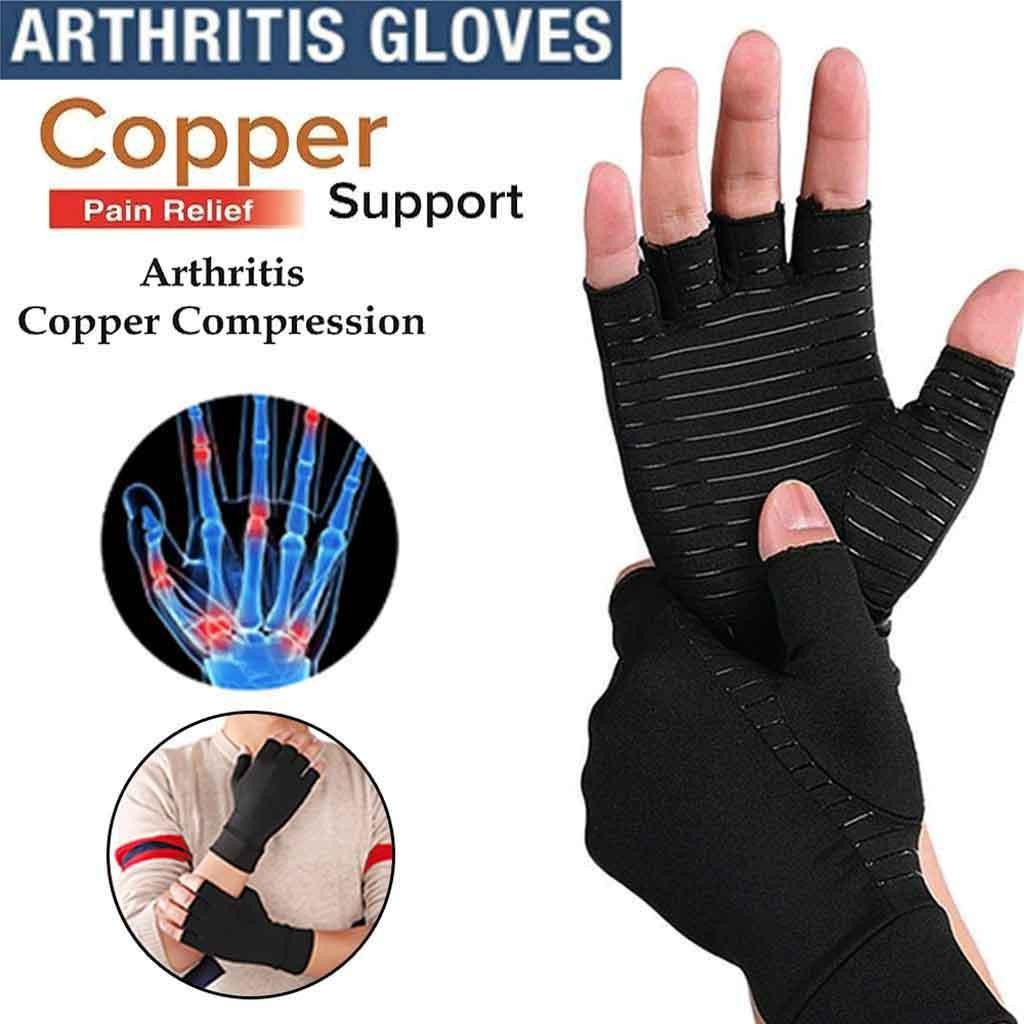 Compression Arthritis Gloves Half Finger Relief Copper Ion Fiber Pressure Protec
