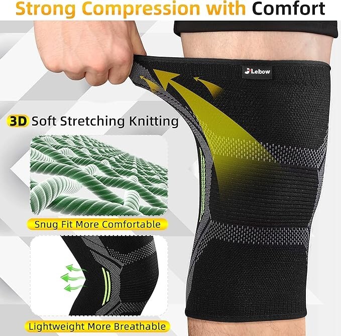 Knee Braces Compression Sleeves: Support for Women & Men Working Out, etc. 2pack