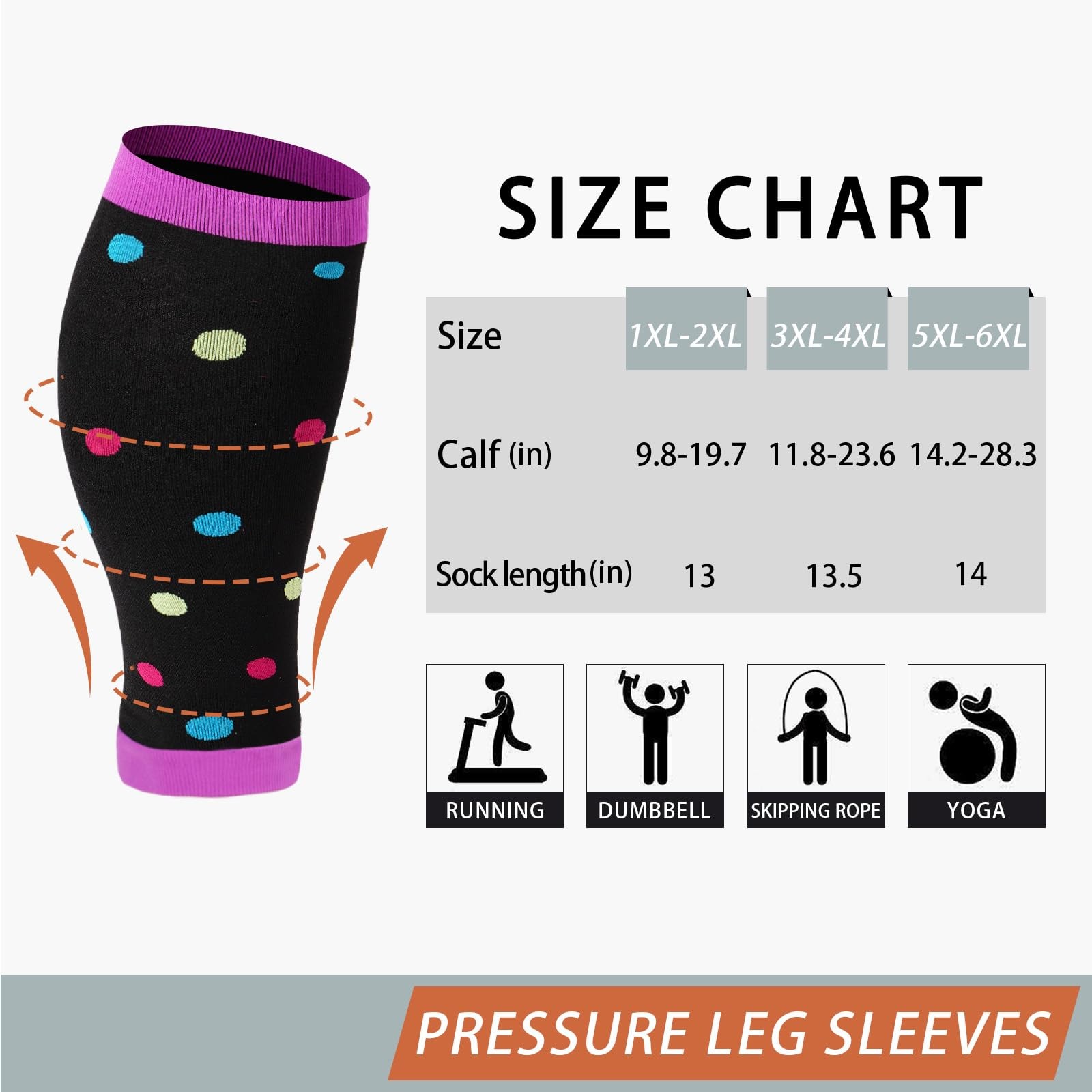 Plus Size Compression Leg Sleeves for Women& Men 15-20mmHg Wide Calf Knee Hig…