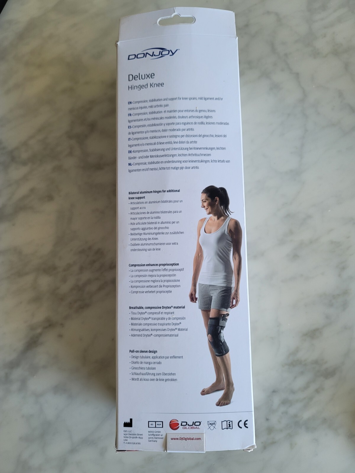 DonJoy Deluxe Hinged Knee Brace, Drytex Sleeve, Open Popliteal, X-small *NEW*
