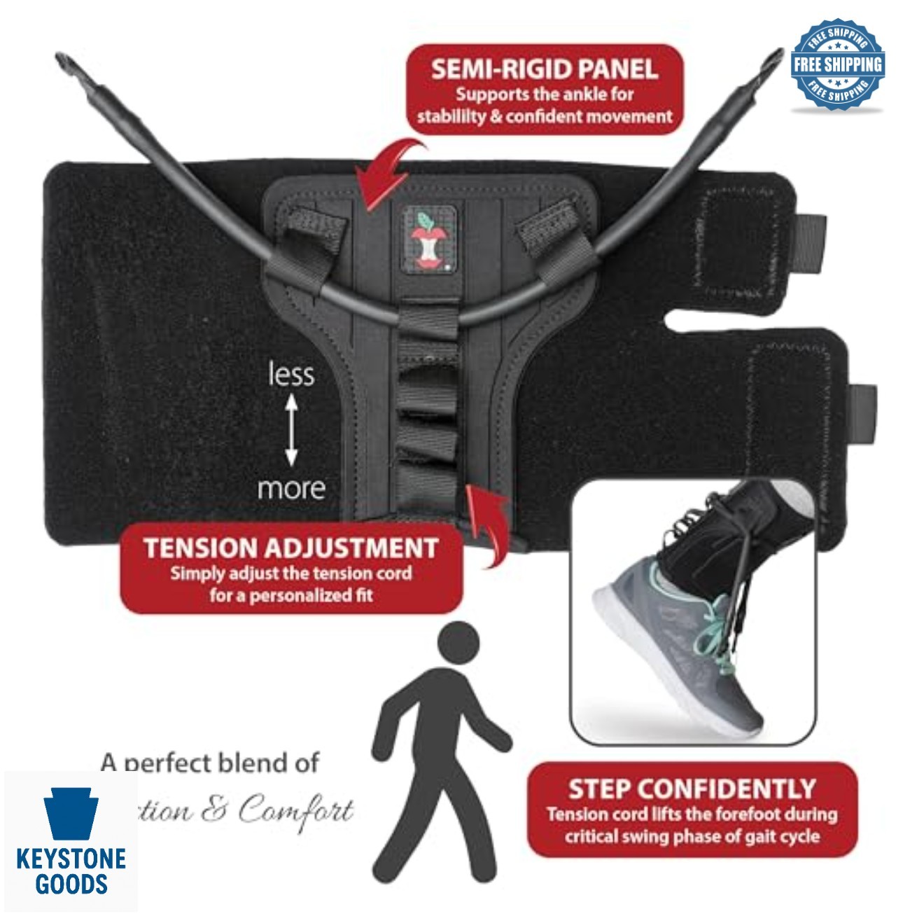 Foot Drop Brace Adjustable Dorsiflexion Support XS/S Ankle AFO for Walking