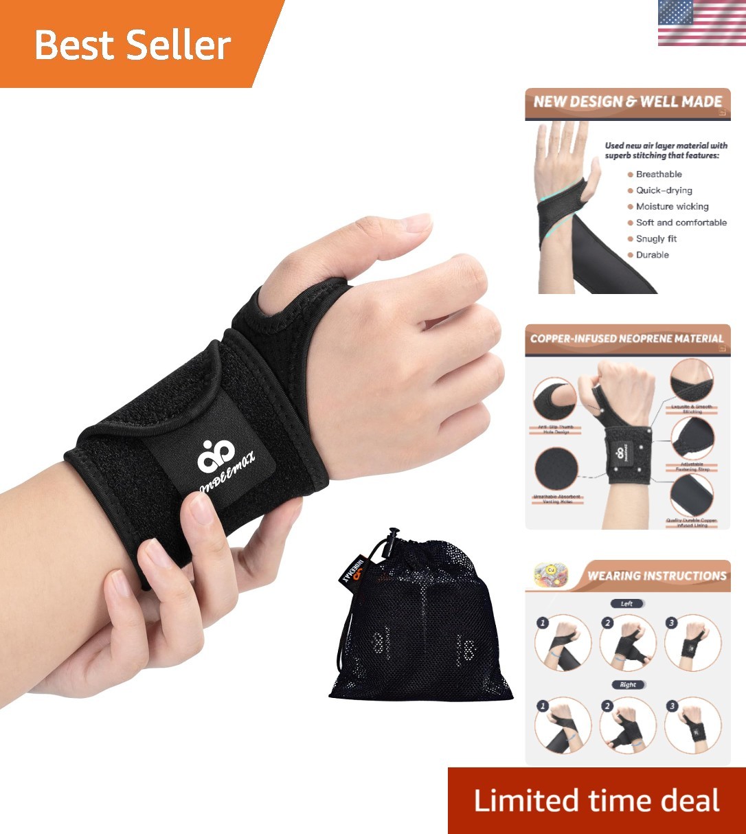 Breathable Copper Wrist Wraps – 2 Pack for Men & Women, Perfect for All Sizes