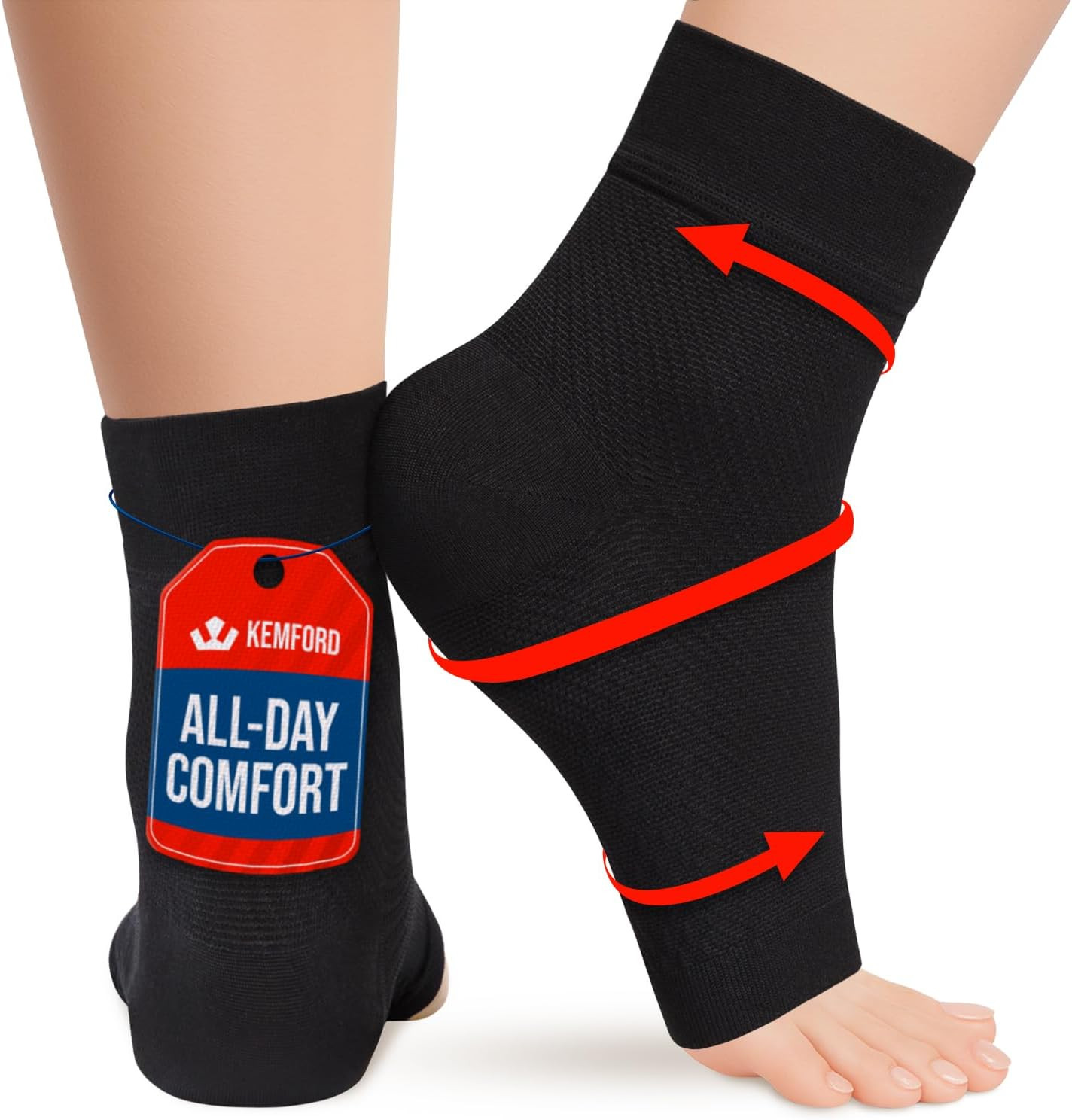 KEMFORD Ankle Compression Sleeve – 1-Pair, Plantar Fasciitis Braces –