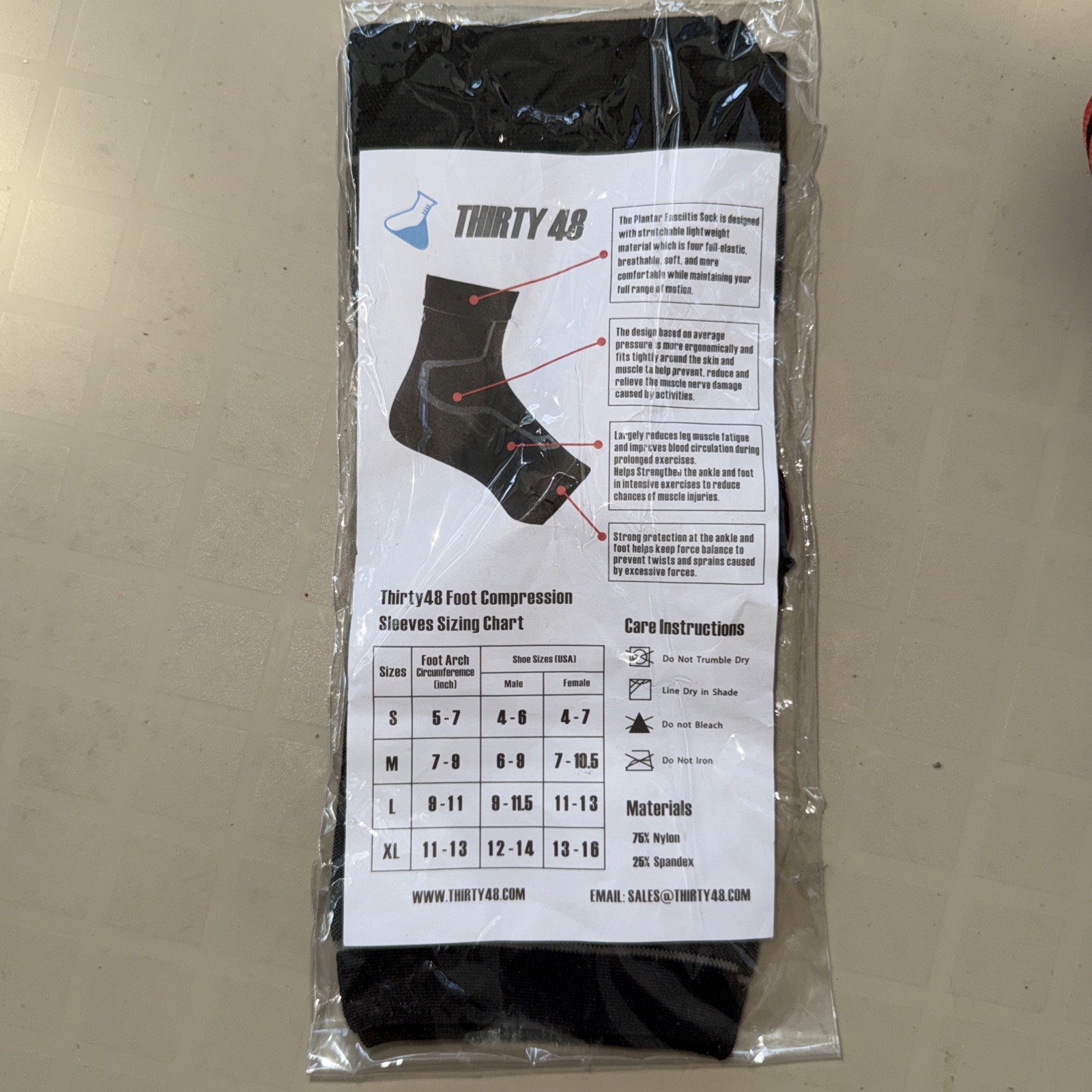 Thirty 48 Adult Size L Black Plantar Fasciitis Ankle Foot Compression Sleeve