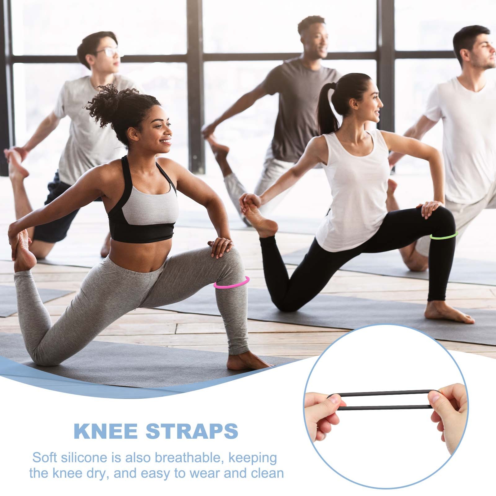Patella Band Silicone Knee Band with Storage Bag – (3 Set, Black/Gray/Beige)