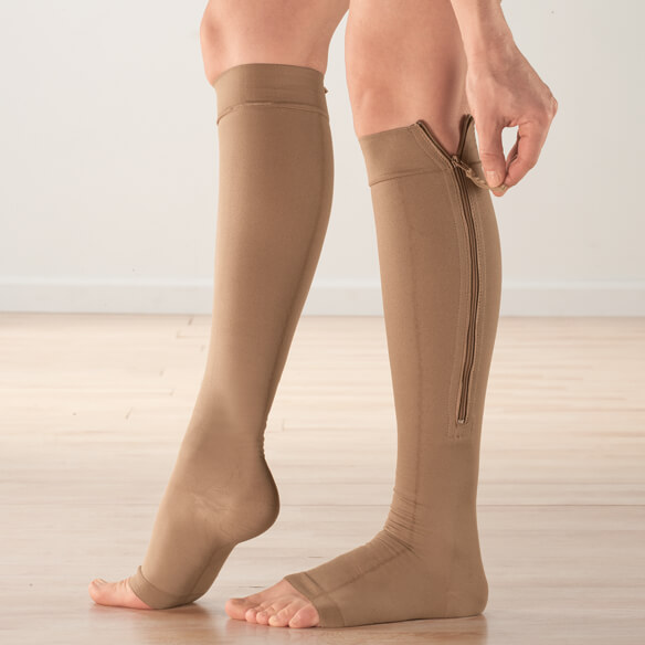 Healthy Steps EZ Zip Open-Toe Compression Socks 20–30 mmHg Beige XL 360011J