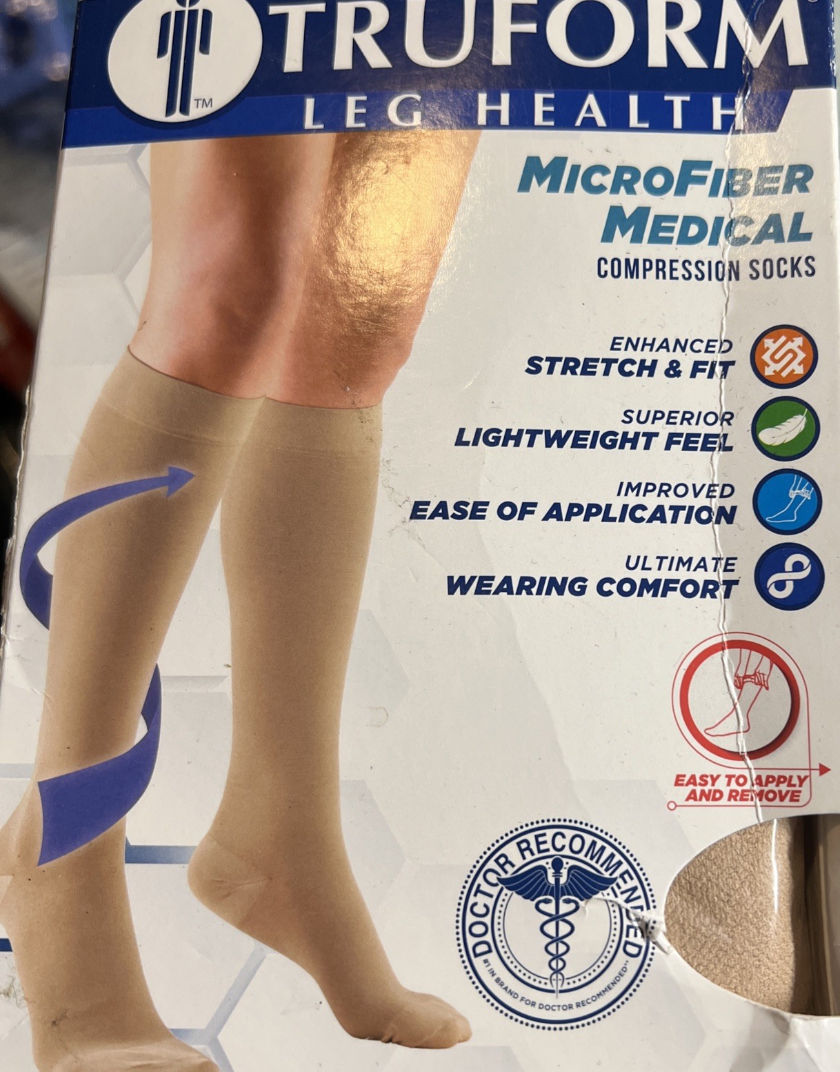 Truform 20-30 mmHg Below Knee Soft Top Compression Stockings Closed Toe Beige