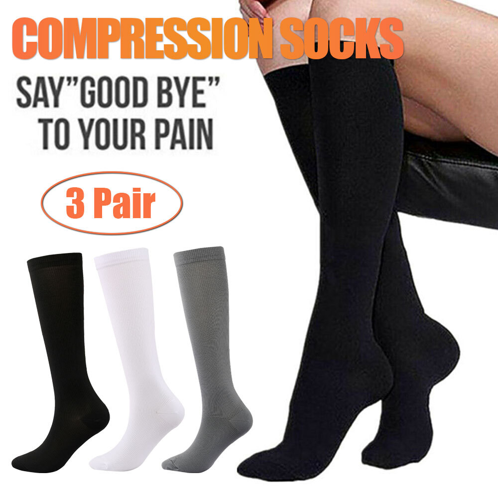 3Pair Compression Stocking, Natural Knee High, 15-20mmHg, Closed Toe, S-XXL