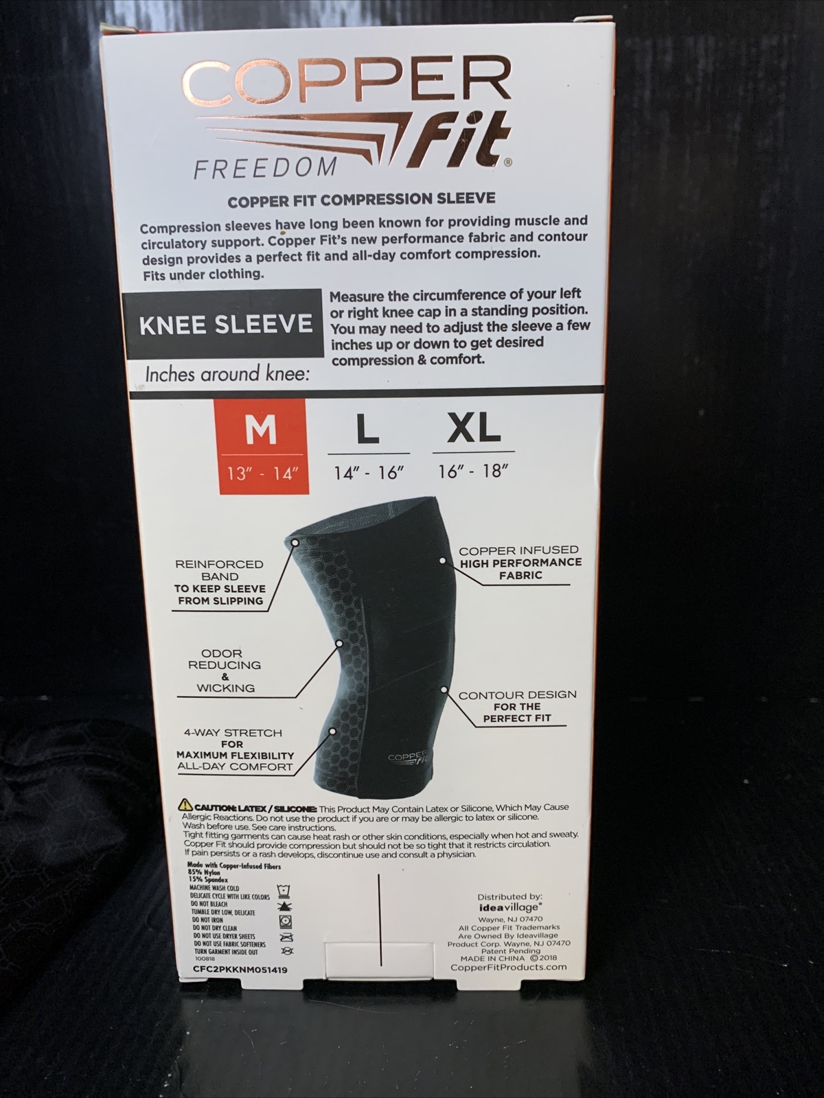 Copper Fit Freedom Copper Infused Knee Compression Sleeve M 13”-14” Wicking