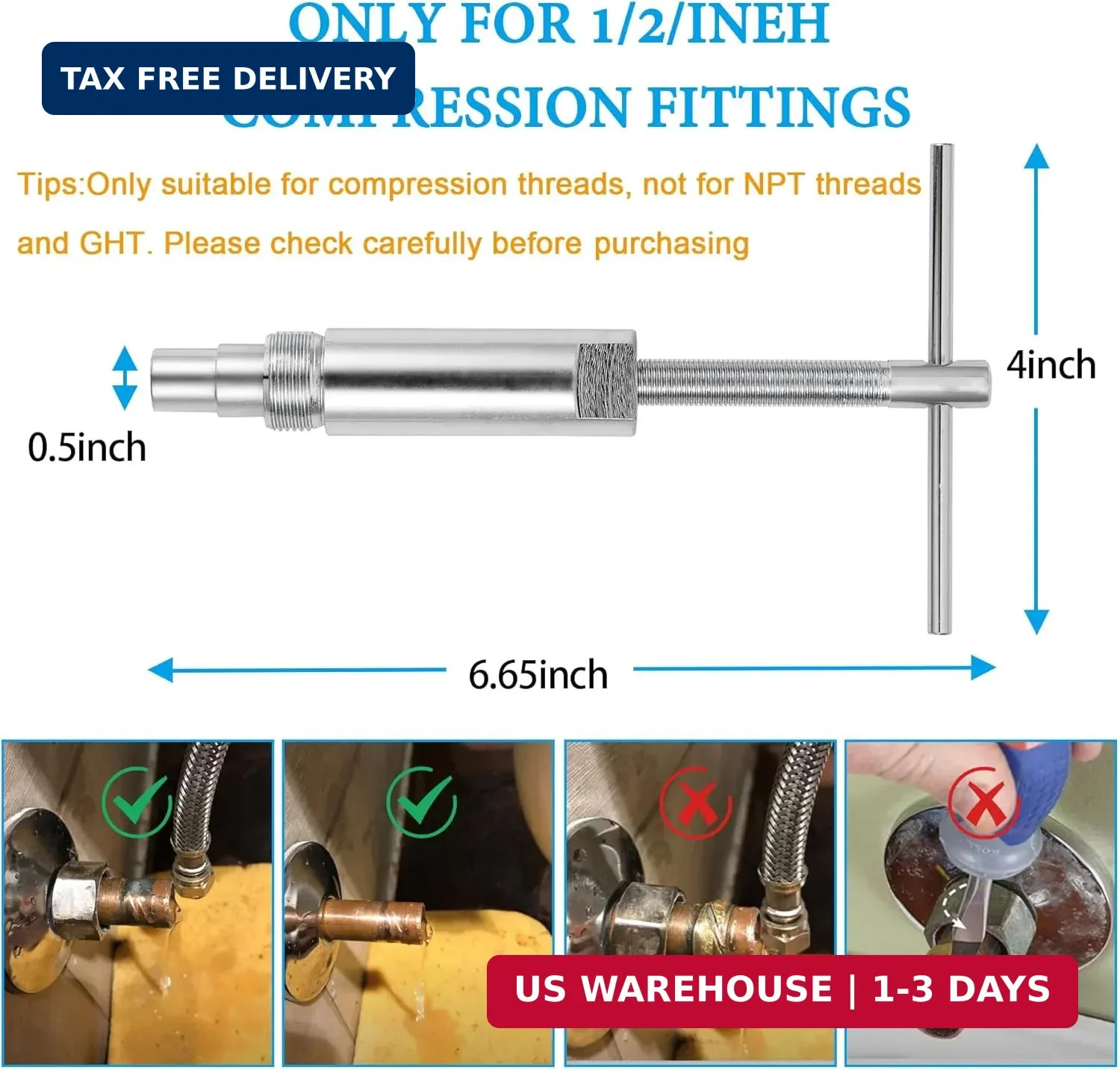 Compression Sleeve Puller and Sleeve Remover for 1/2 Inch Compression Fittings O