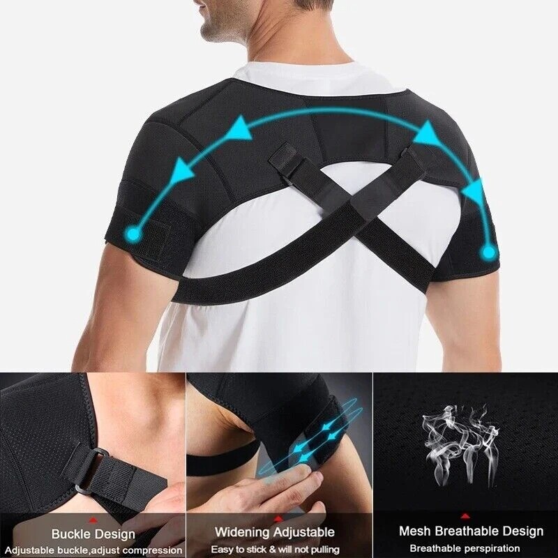 Women Men Double Shoulder Brace Support Back Pain Relief Compression Straps Wrap