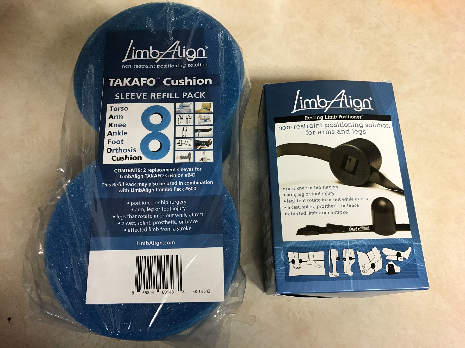 Limb Align resting limb positioner + sleeve refill pack (NEW)