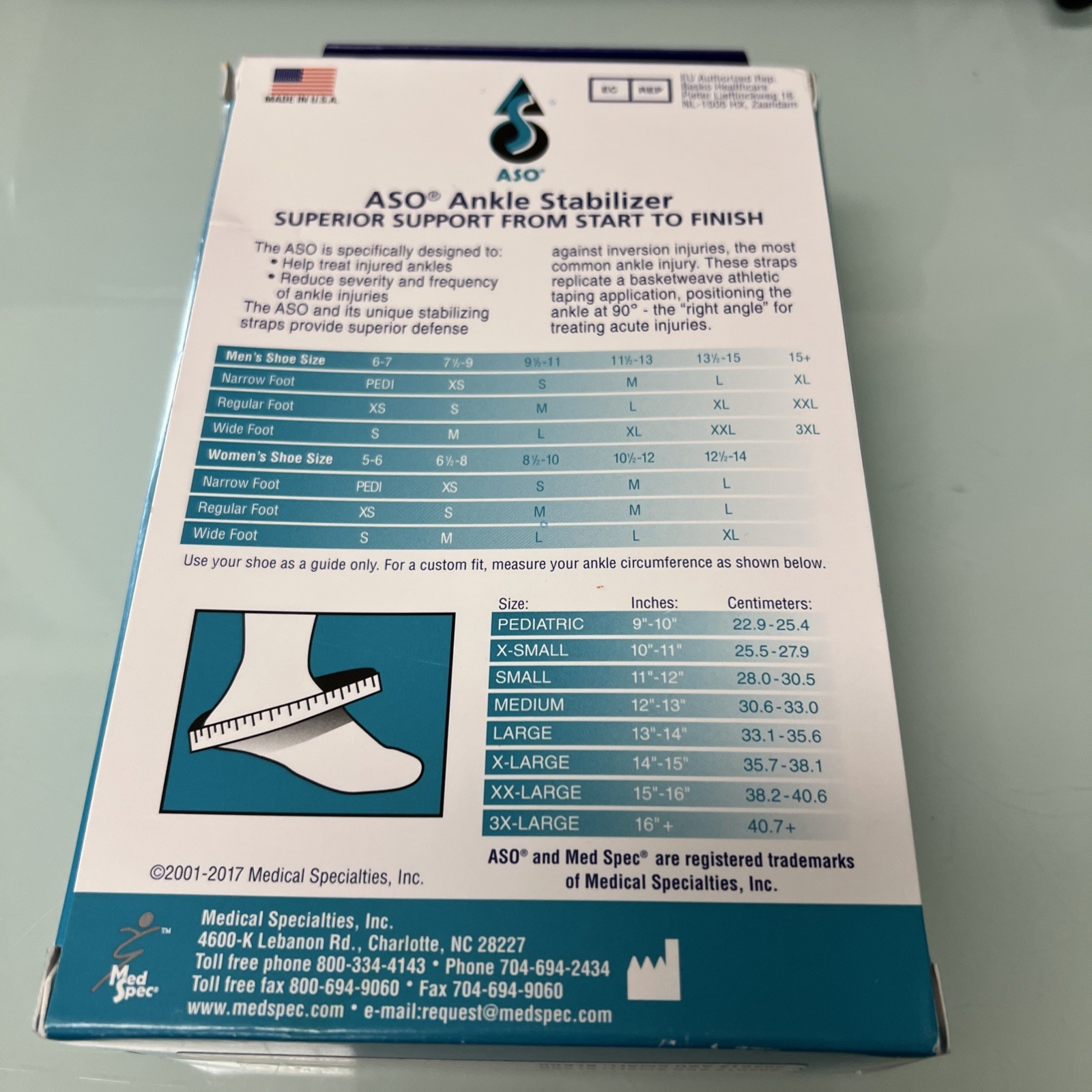 ASO Low Profile Ankle Support, Small, Medical Specialties 264012, 1 Count