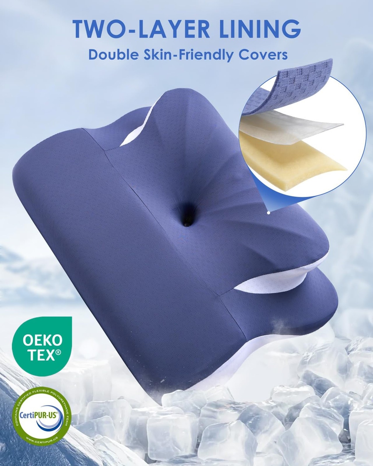 Cervical Neck Pillow for Back Side Sleepers, Memory Foam Double-Side Ergonomi…