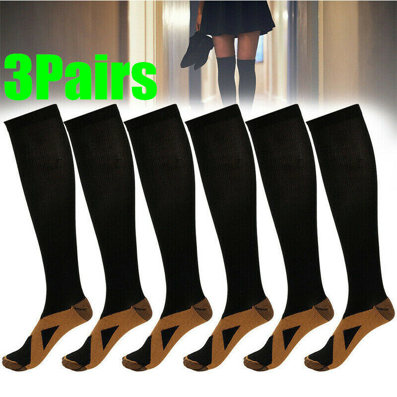 3 Pairs Copper Compression Socks 20-30mmHg Graduated Support Mens Womens S/M-XXL