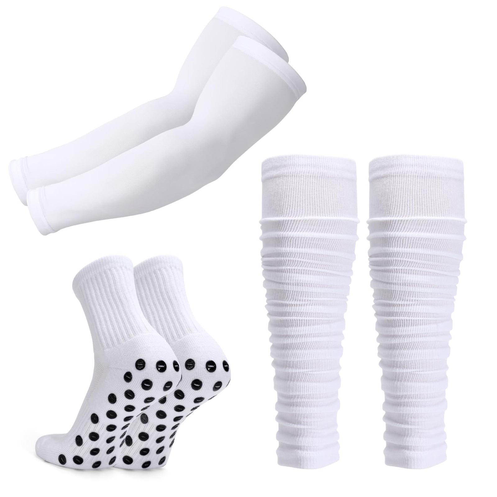 Grip Soccer Socks and Compression Leg Sleeves and Arm Sleeves Combo Set for A…