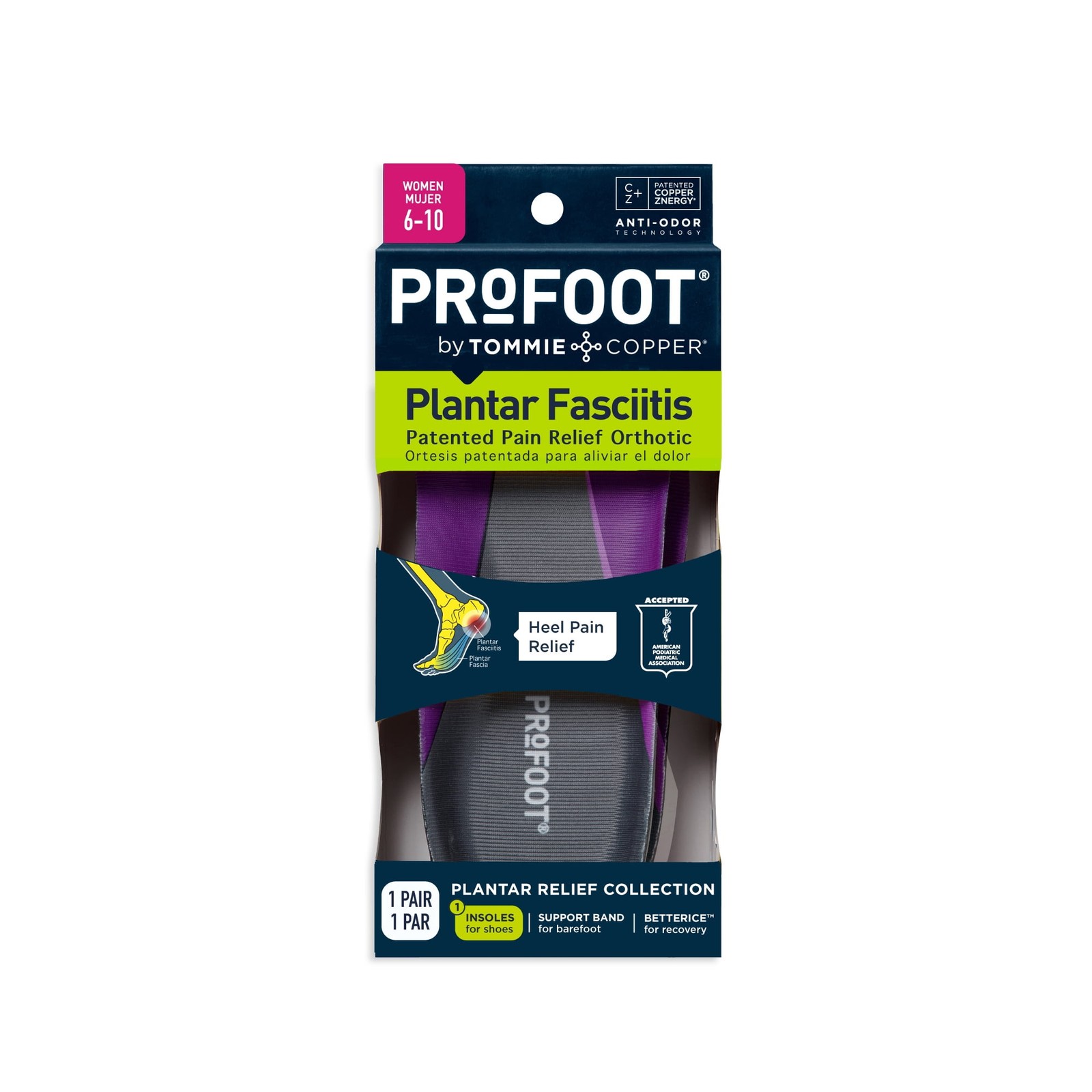 (3 pack) Plantar Fasciitis Orthotic Insoles, Womens 6-11, 1 Pair
