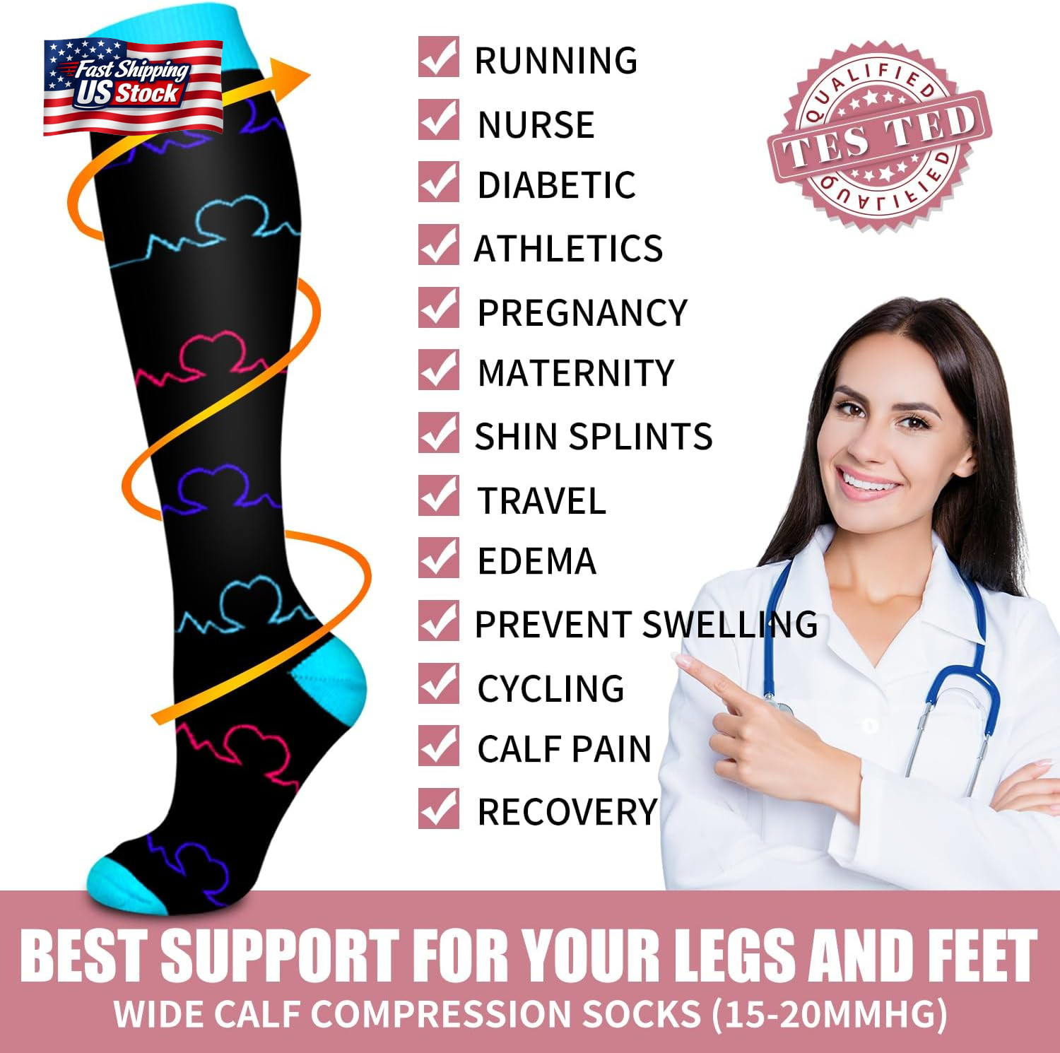 Compression Socks for Women & Men Circulation (6 Pairs) 15-20 Mmhg Is Best Suppo