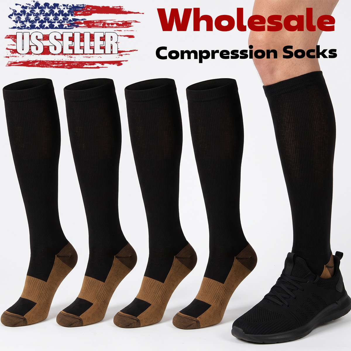 Copper Compression Sock Knee High 20-30mmHg Energy Support Recover Wholesale US
