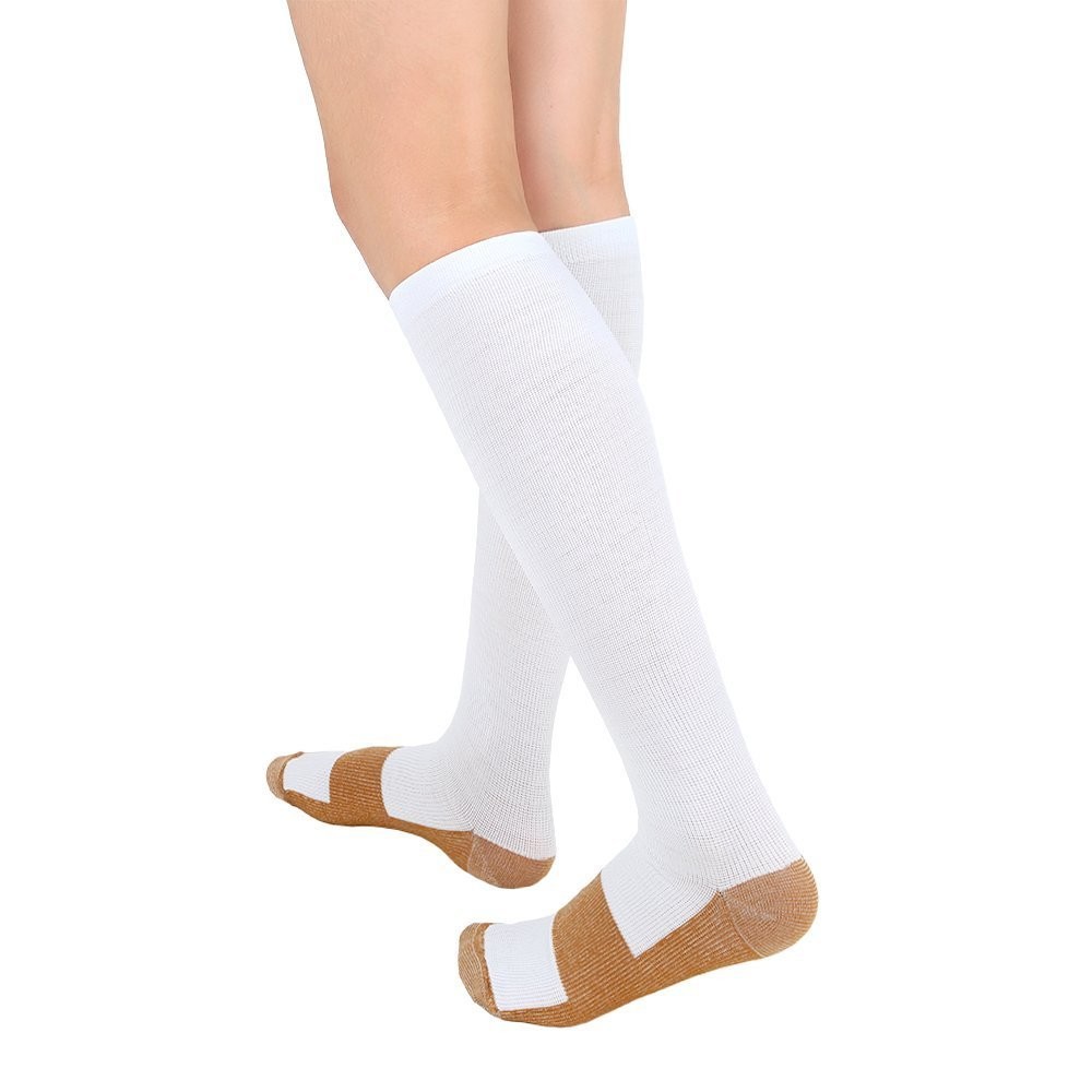 Bcurb Graduated Compression Socks (3 Pair) Calf High Men XX-Large, White/Gold