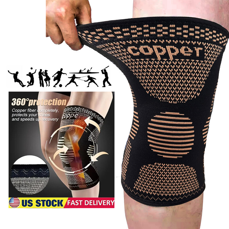 Unisex Copper Knee Sleeve Gold Compression Brace Support Sport Joint Injury Pain