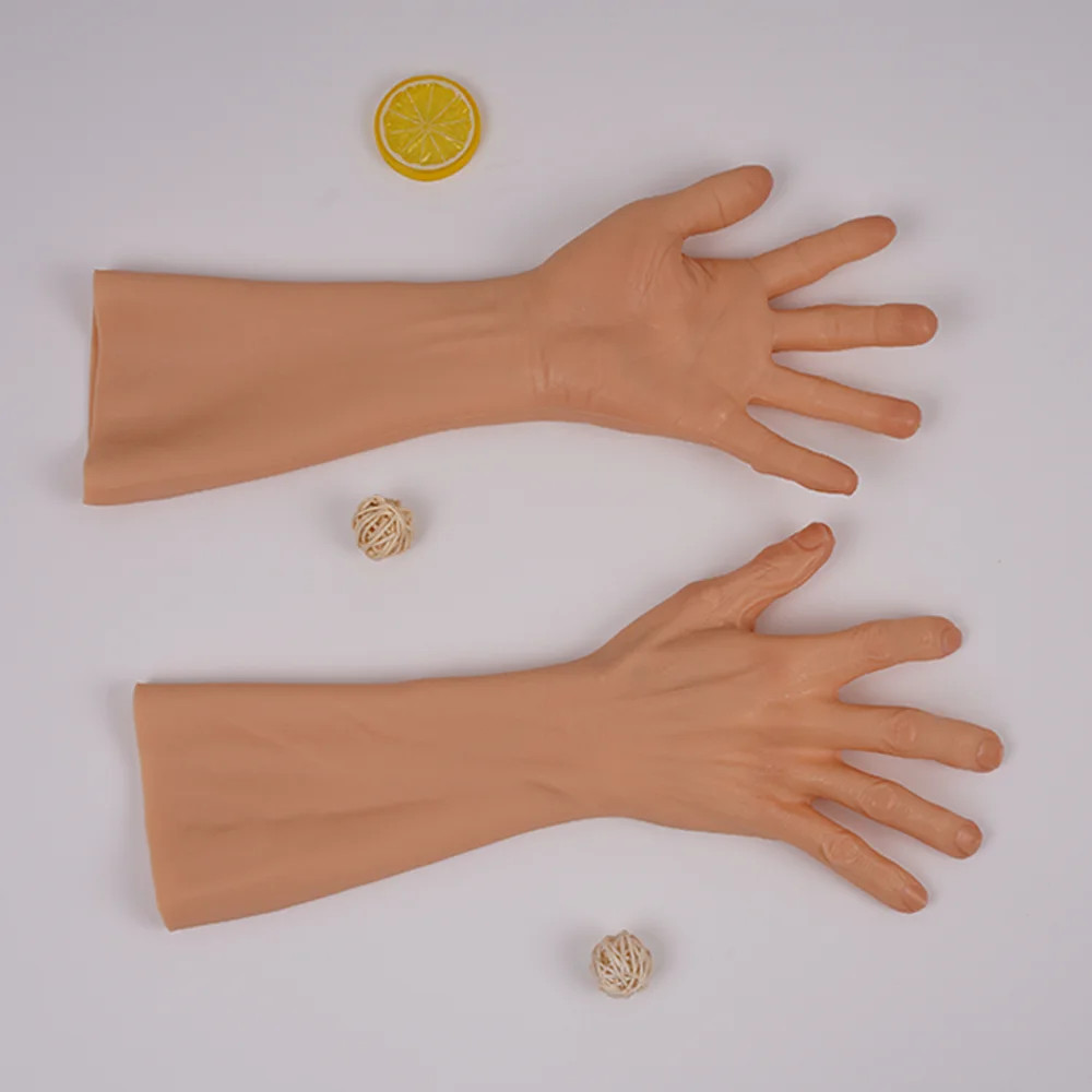 40cm Silicone Old Man Hand Gloves Skin Cover Nails Cosplay Scar Props