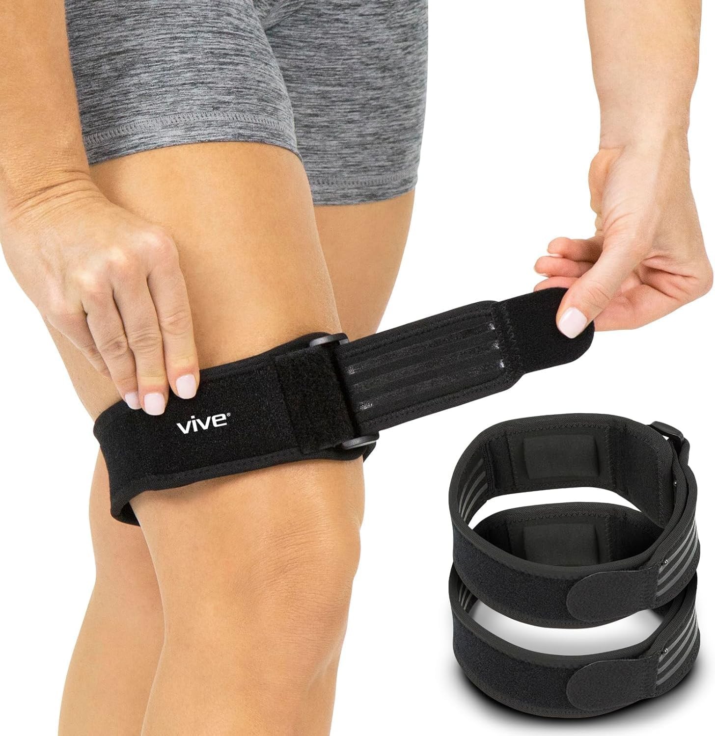 Vive IT Band Strap – (2 Pack) Iliotibial Band Compression Wrap – outside of Knee
