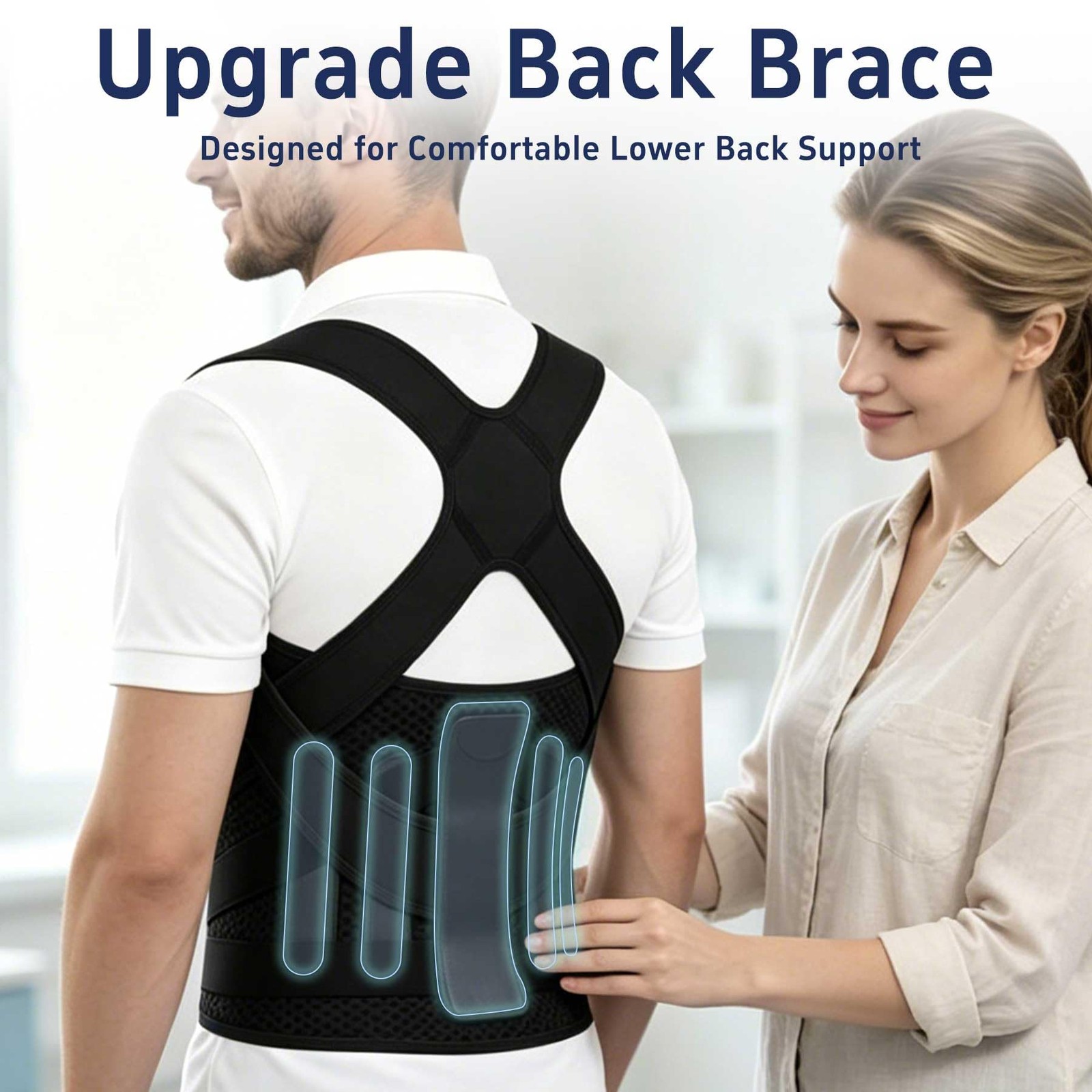 Ycctvar Back Brace Posture Corrector for Women and Men Upgraded Medium, Black