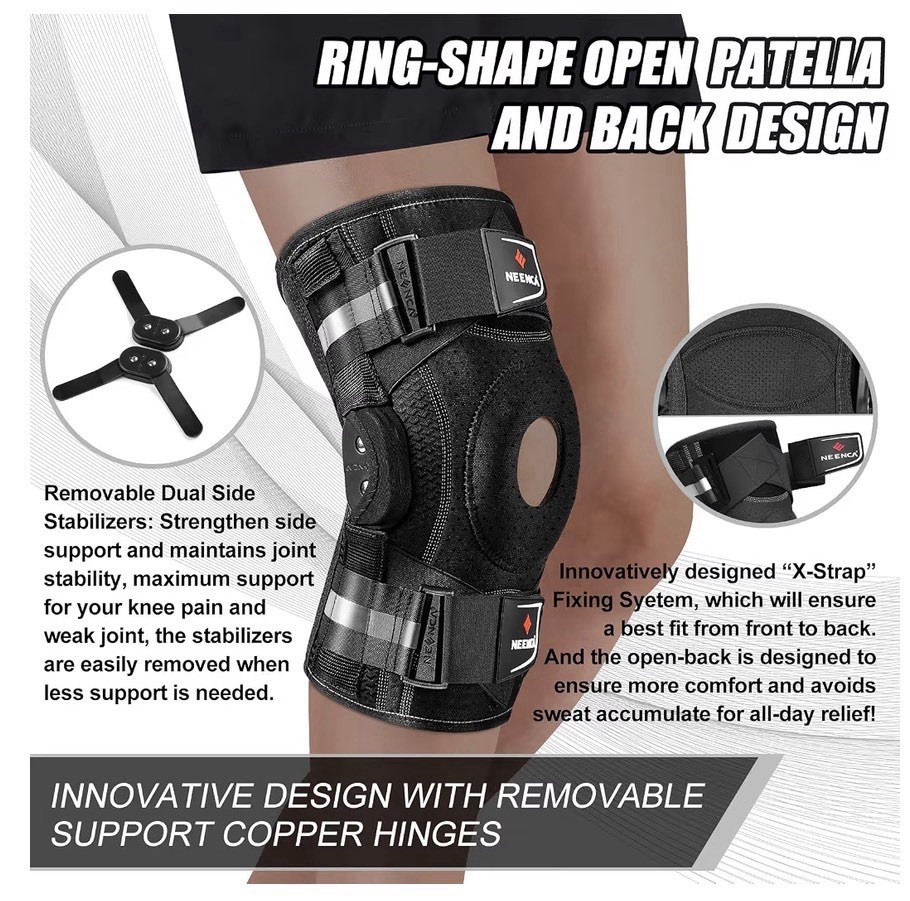 Knee Brace for Knee Pain, Hinged Knee Support X-Strap Fixing System Large