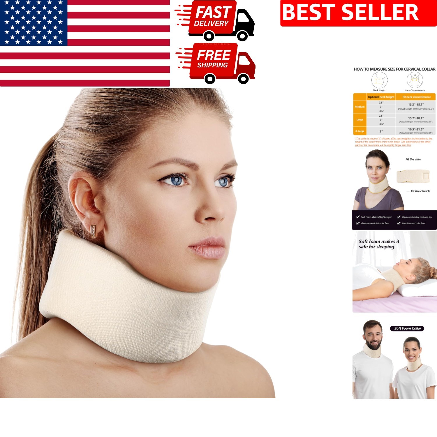Adjustable Soft Foam Cervical Collar for Neck Pain Relief