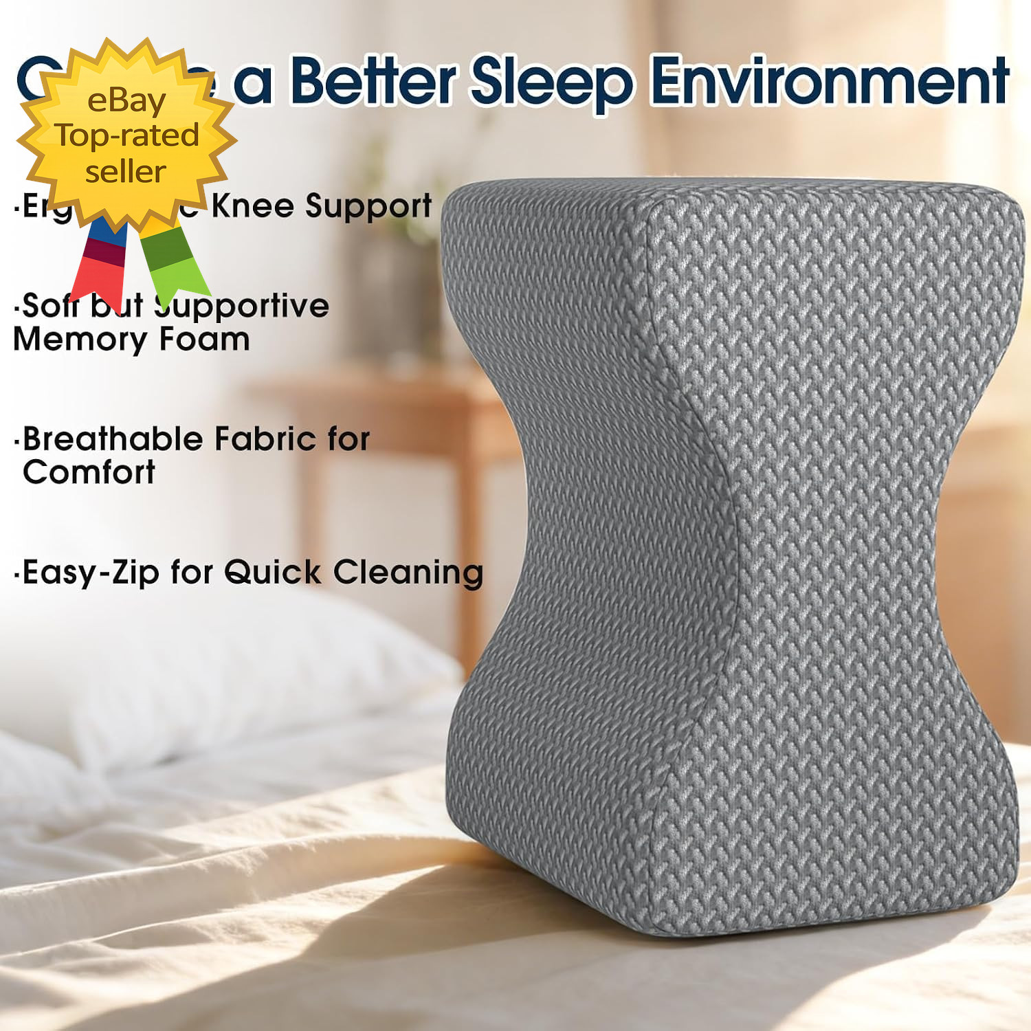 Memory Foam Knee Leg Pillow Side Sleepers Ergonomic Hip Back Support Grey Large