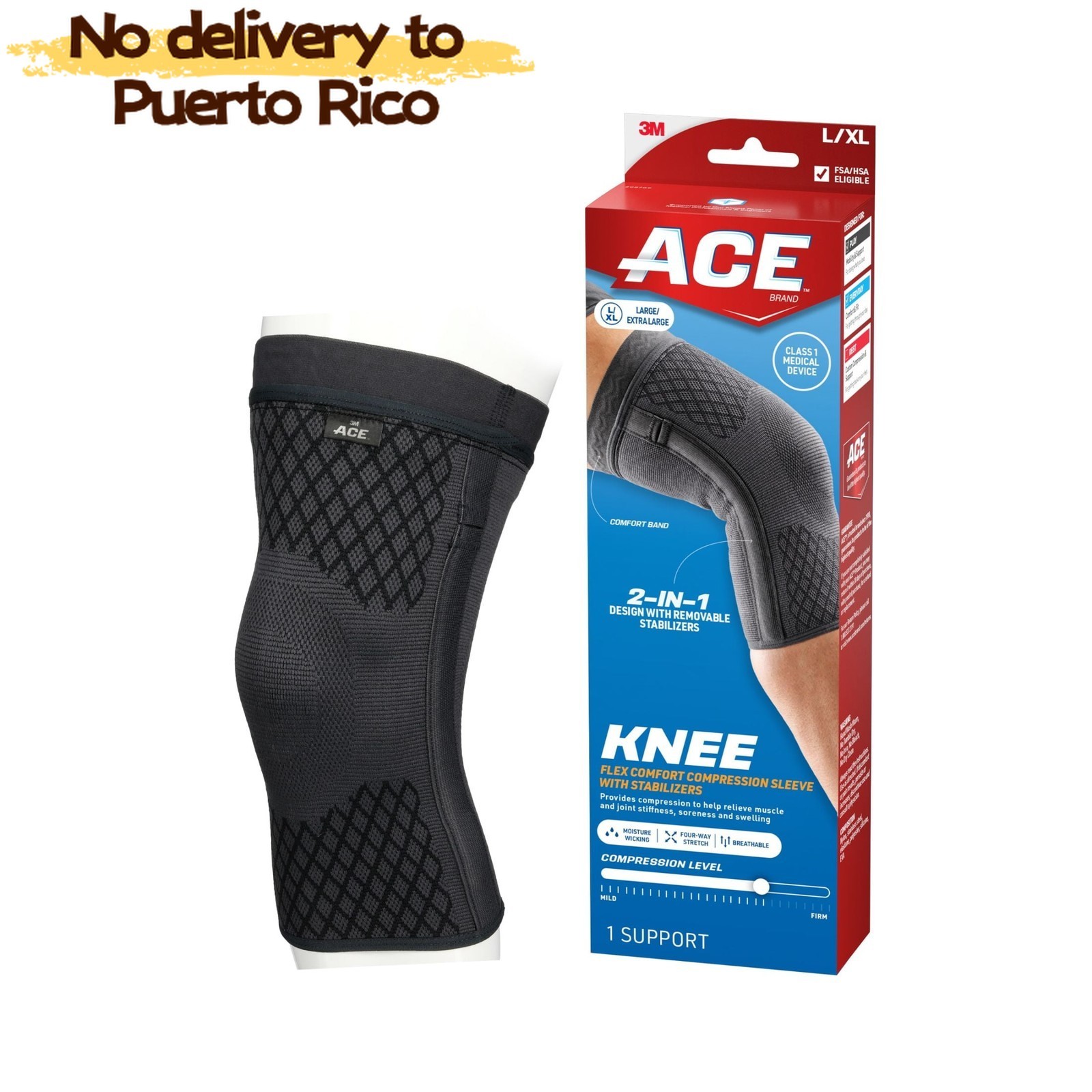 ACE Flex Comfort Knee Sleeve Large/XLarge, with Stabilizers new