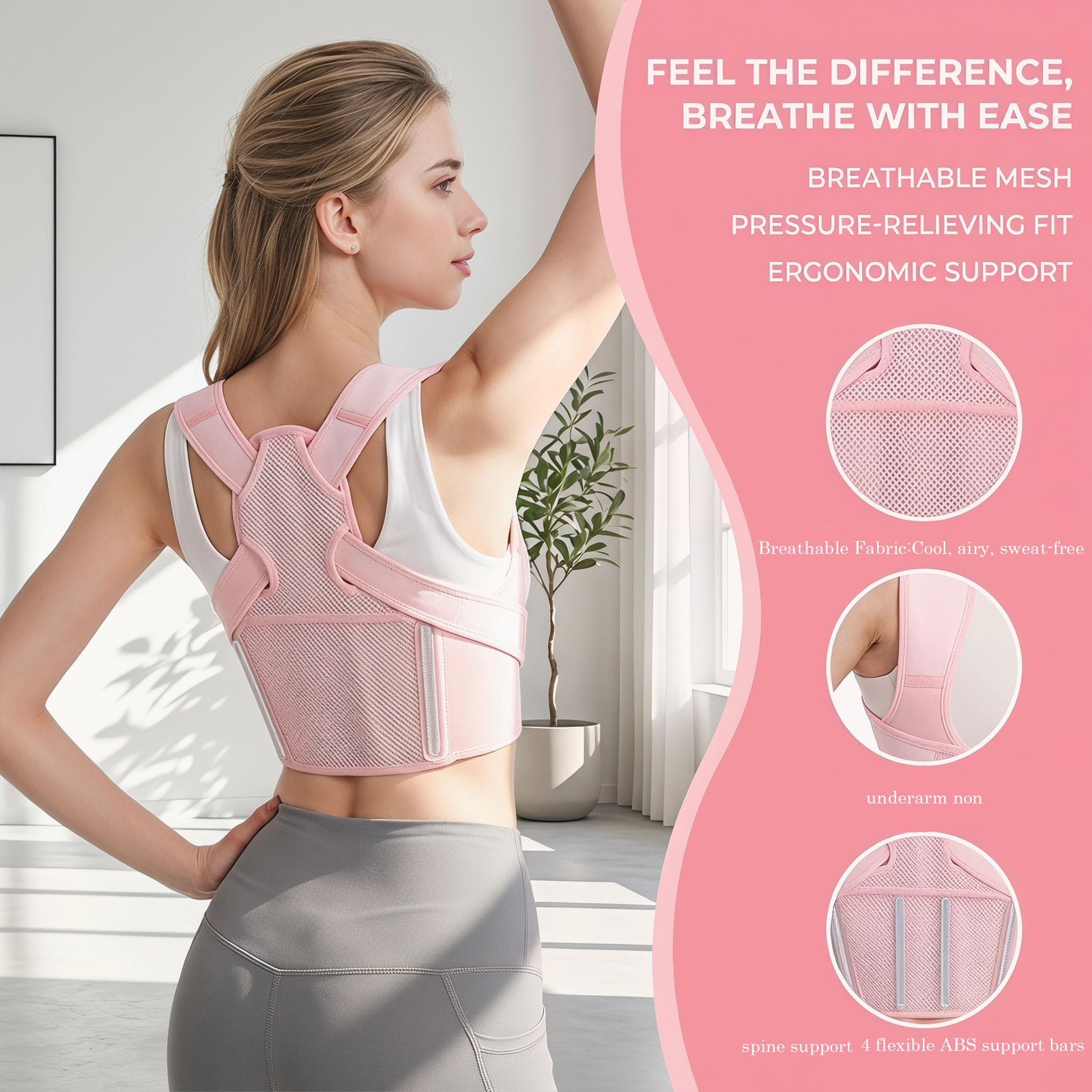 EPICGALA Posture Corrector for Women, Adjustable Upper Back Brace Small, Pink