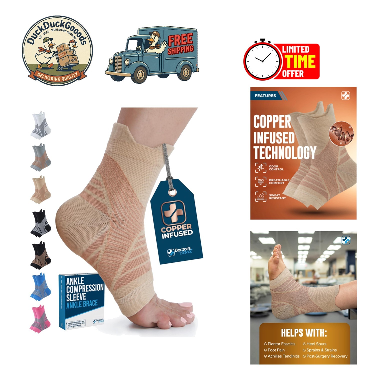 Beige Copper Ankle Brace – Breathable Toeless Compression Socks for Men & Women