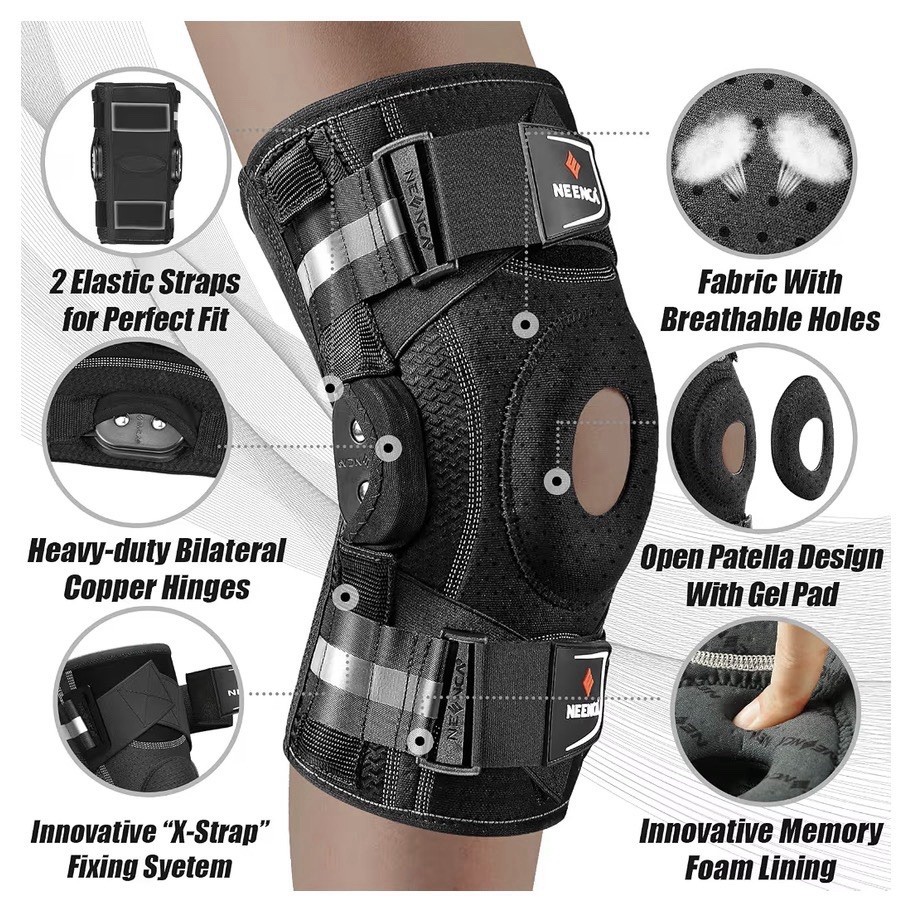 Knee Brace for Knee Pain, Hinged Knee Support X-Strap Fixing System Large