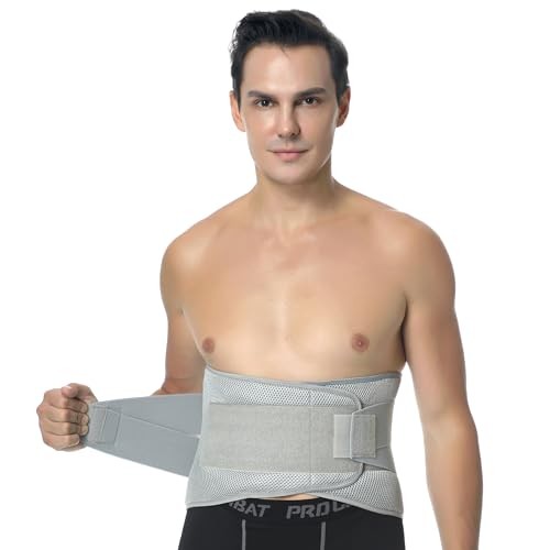 Adjustable Compression Back Brace Lumbar Support Belt, Size XXL Grey