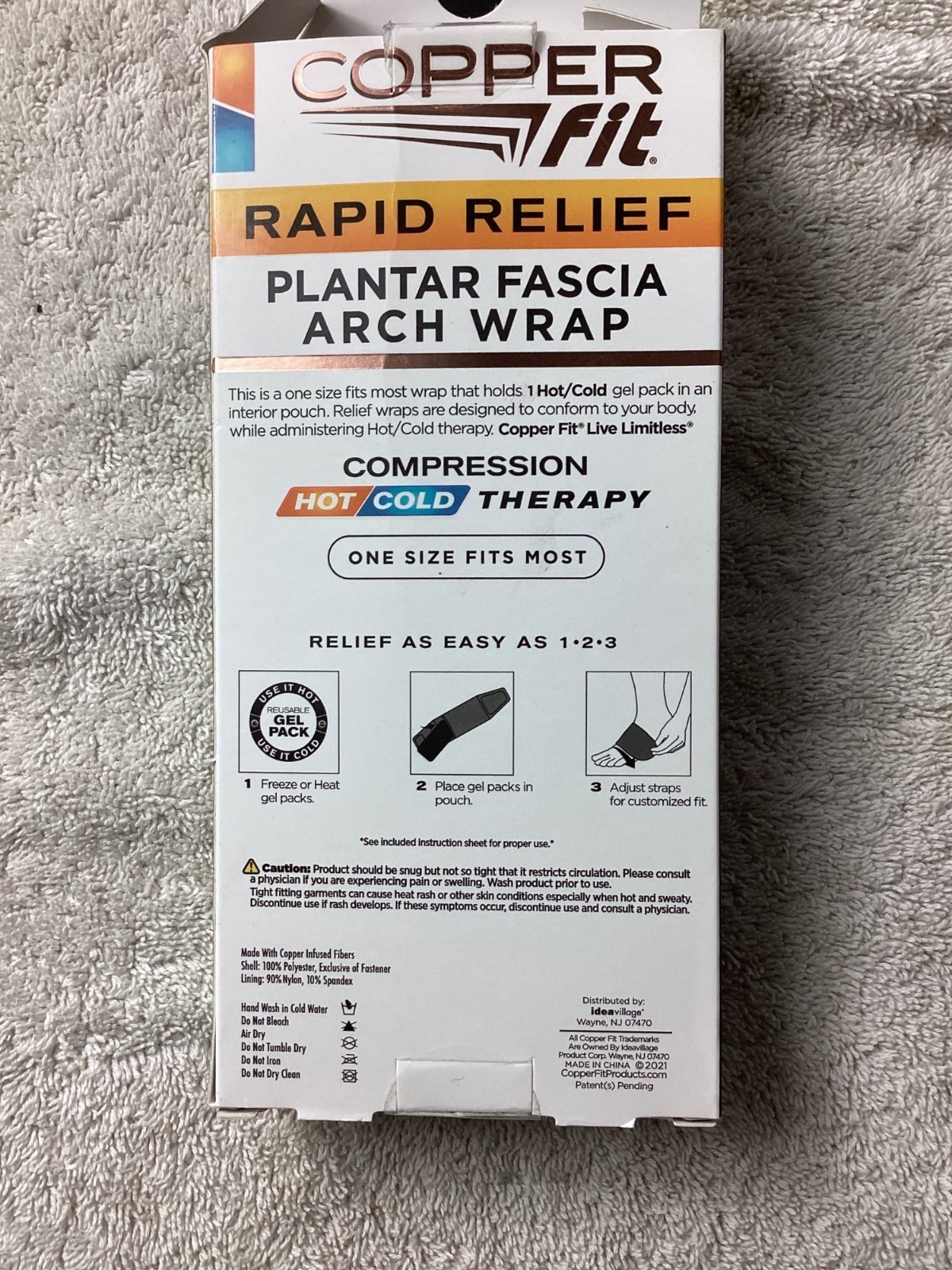 Copper Fit Rapid Relief Plantar Fascia Arch Wrap*Hot/Cold Therapy*Either Foot