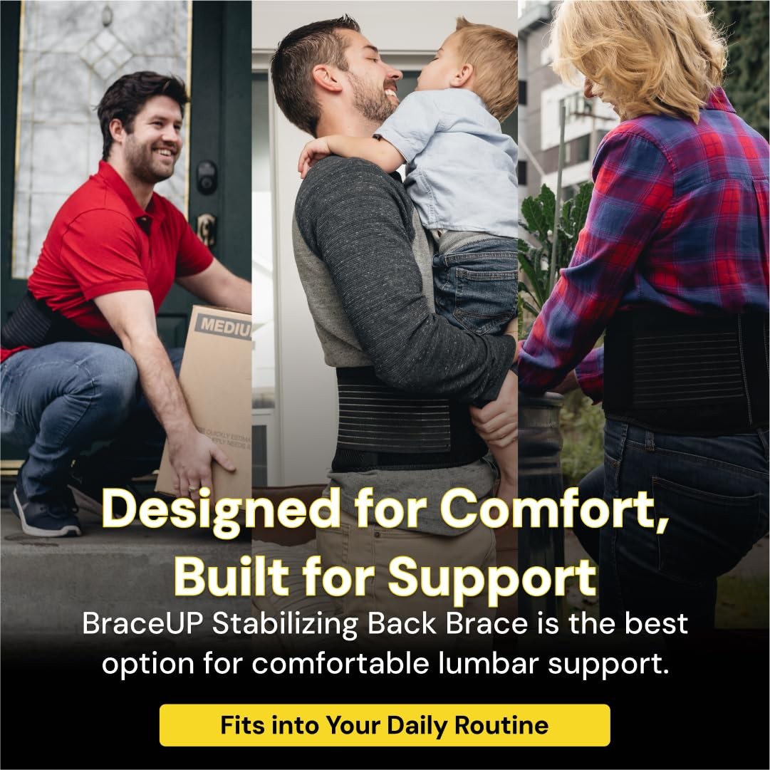 BraceUP Back Brace for Men and Women Lower Large/X-Large (Pack of 1), Black