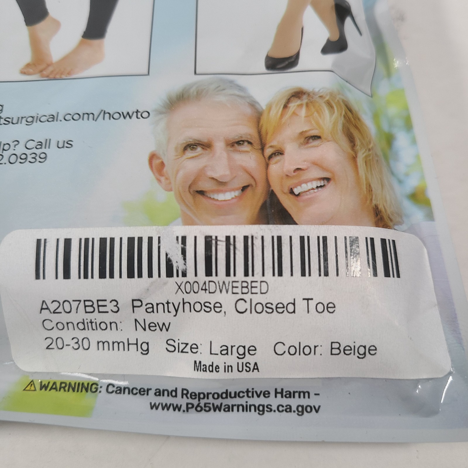 Absolute Support Unisex Compression Pantyhose 30-40 mmHg LG Stockings Beige NIP