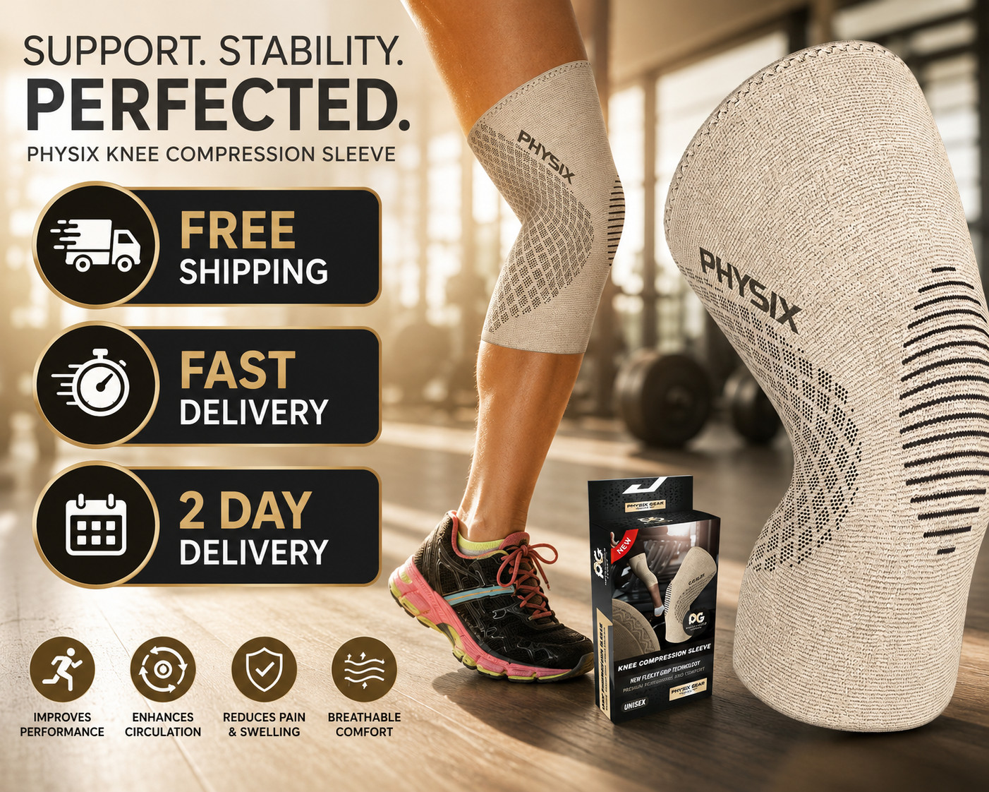 Physix Gear Knee Compression Sleeve for Men & Women Best Compression Knee Brace