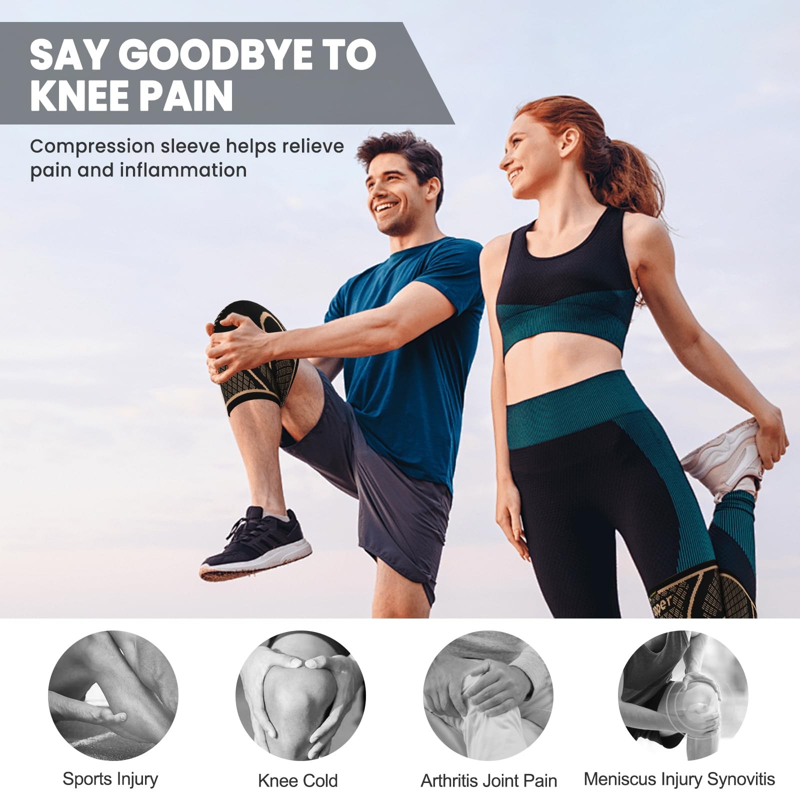 Copper Knee Brace for Men and Women, M, 2 Pack