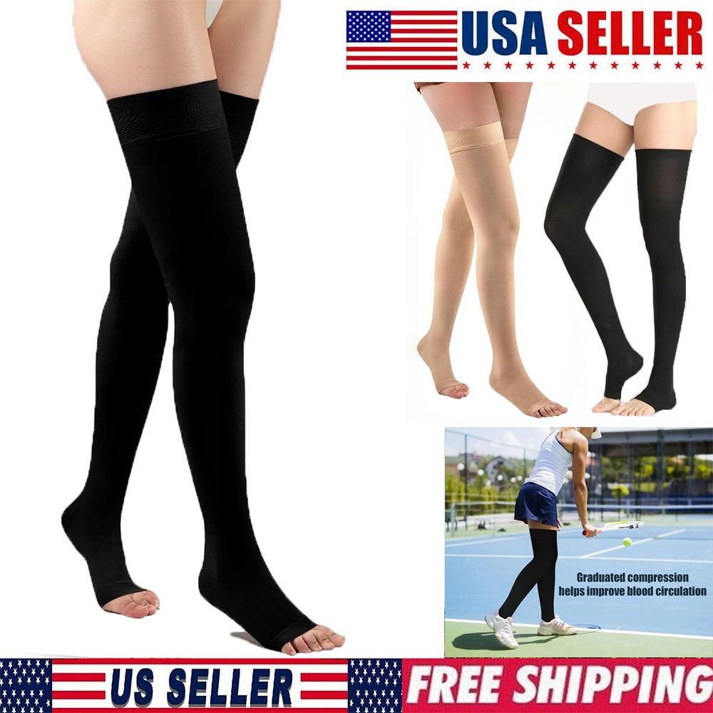 Compression Sock 30-40mmHg Thigh High Support Stockings Medical Relief Open Toe