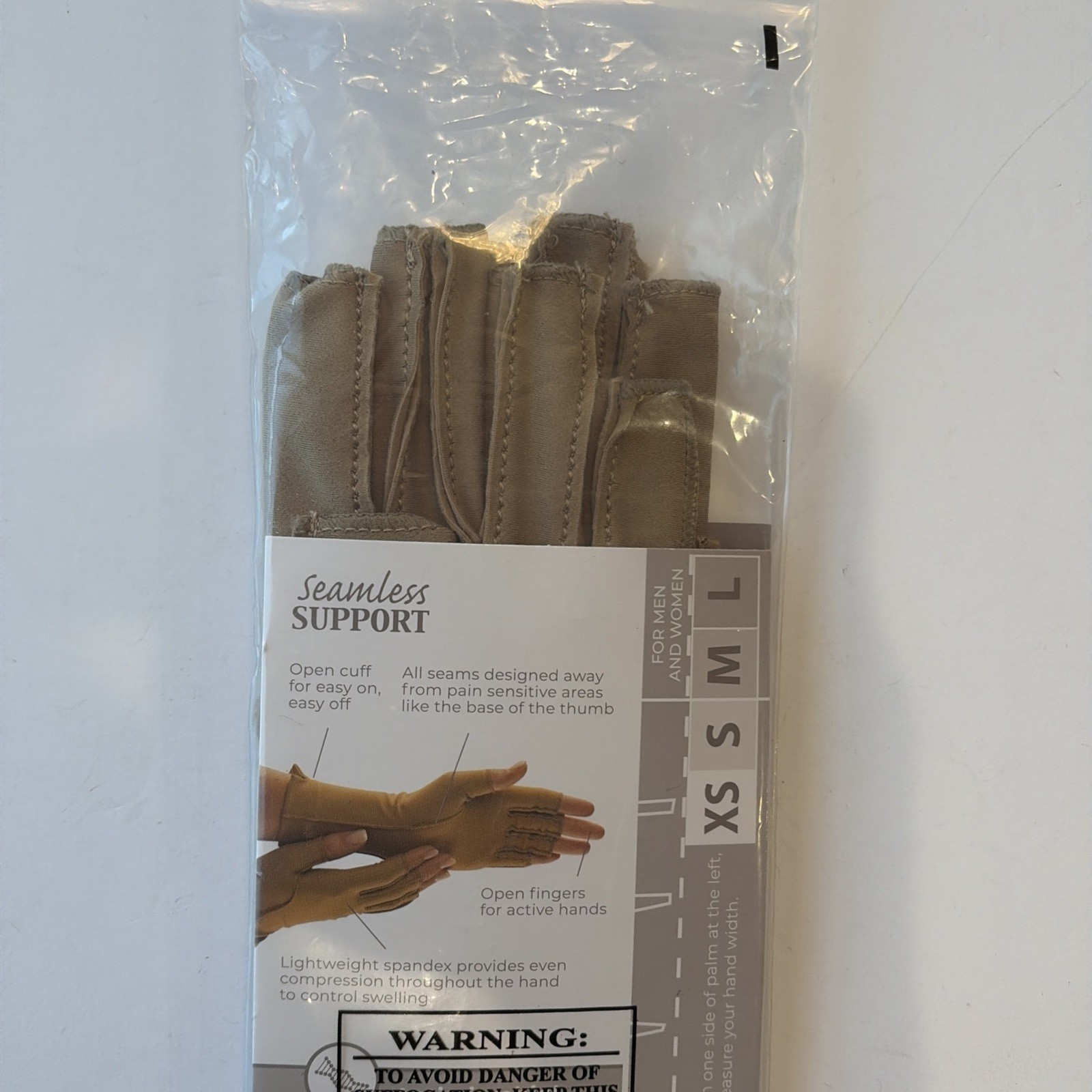 Isotoner Therapeutic Gloves Open Finger Camel Size Large Compression Pain Relief