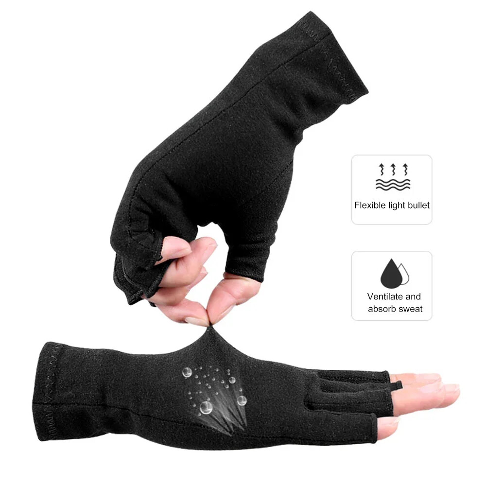 2 Pair Unisex Arthritis Compression Gloves Relieve Muscle Pain Fingerless Gloves
